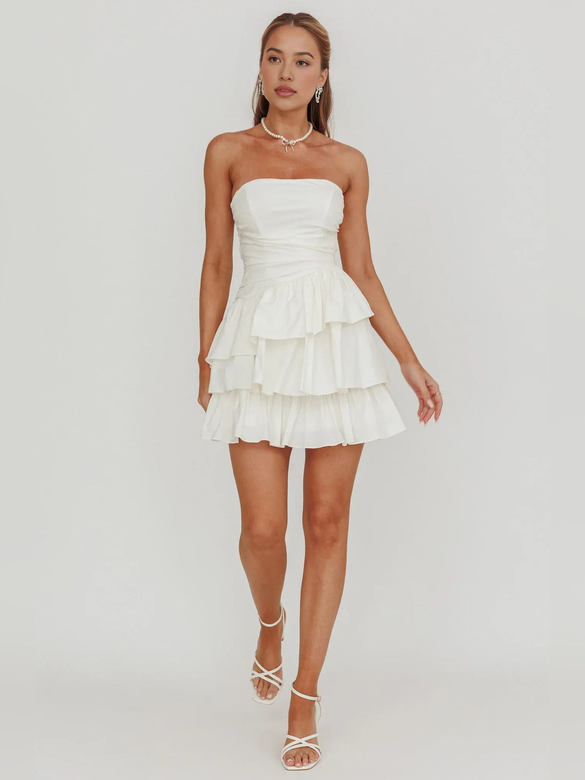 Ruched Tiered Ruffled Strapless A-Line Mini Homecoming Dress for Evening Occasion