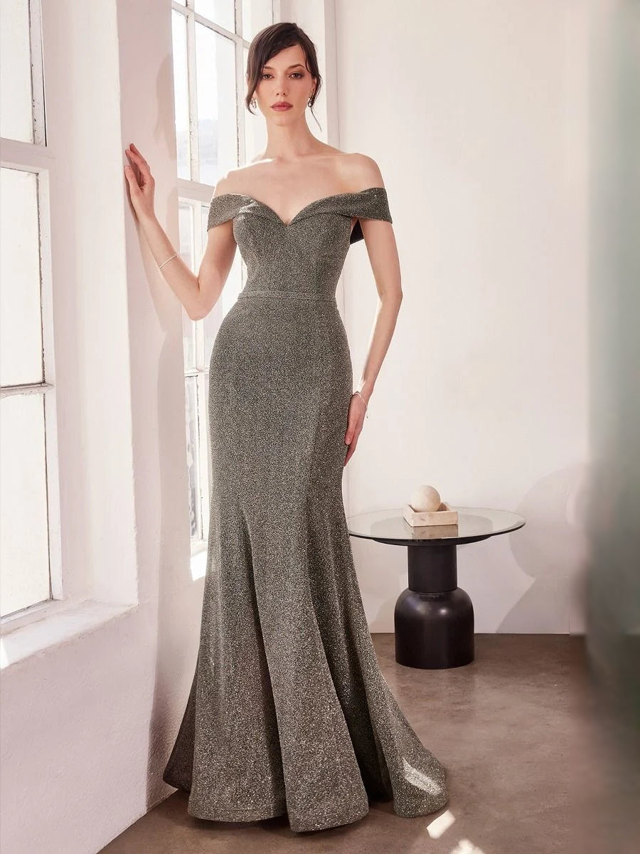 Glitter V Neck Mermaid Floor-Length Prom Dress for Formal Party