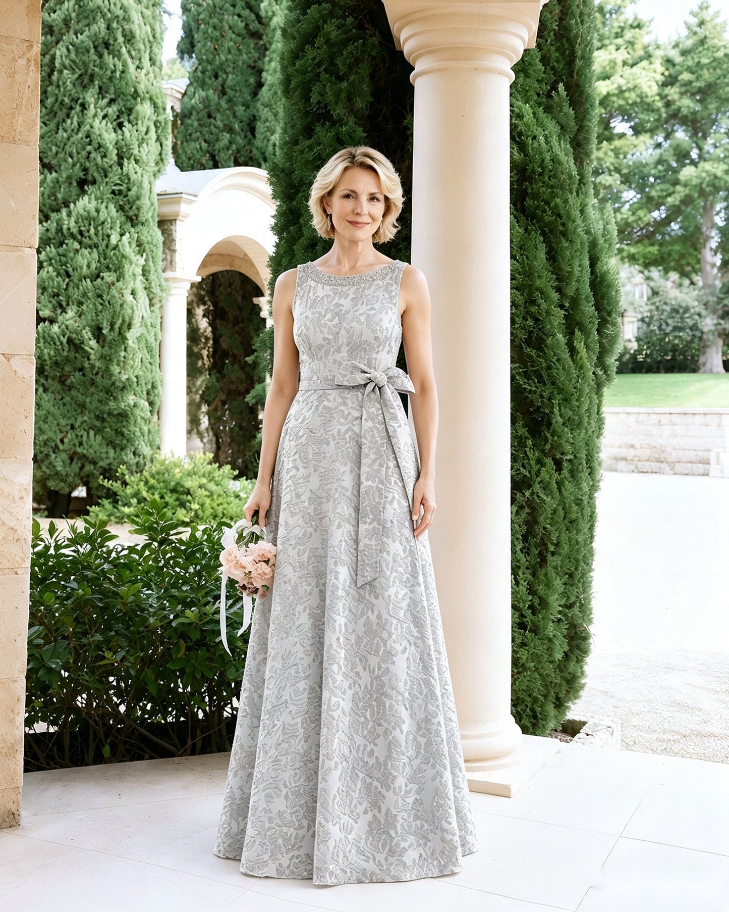 Sleeveless Lace A-Line Mother of the Bride Dress with Sash Bow