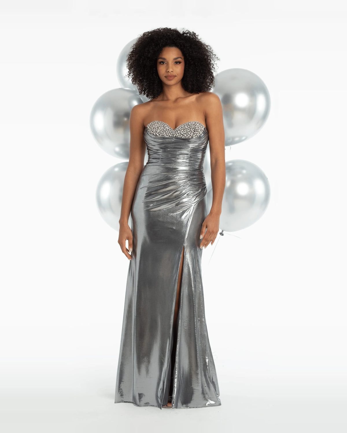 Ruched Rhinestone Strapless Column Maxi Prom Dress for Awards Dinner