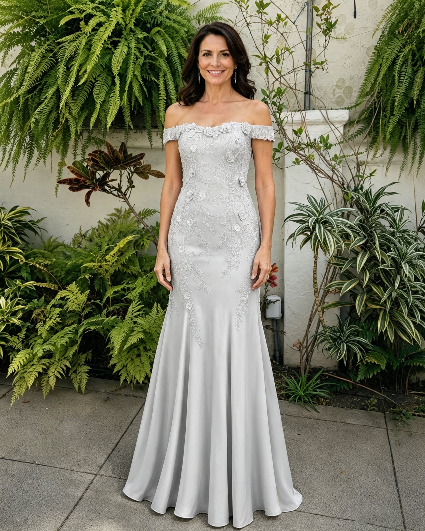 Scalloped Off-Shoulder Lace Mermaid Mother of the Bride Dress