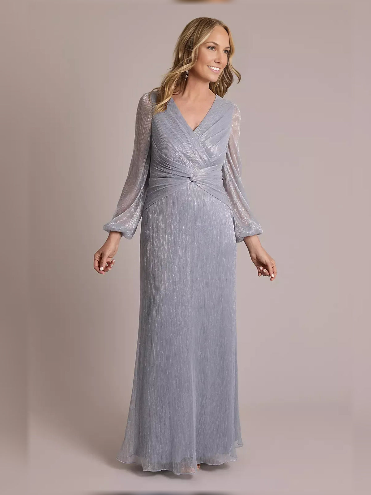 V Neck A-Line Floor-Length Mother of the Bride Dress for Anniversary Celebration