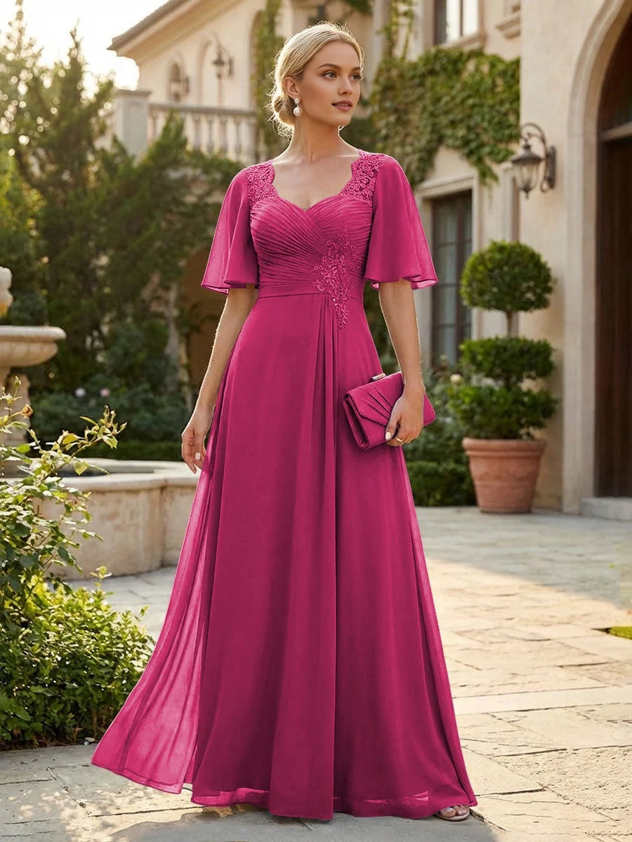 Ruched Draped Sweetheart A-Line Floor-Length Chiffon Mother of the Bride Dress for Formal Dinner