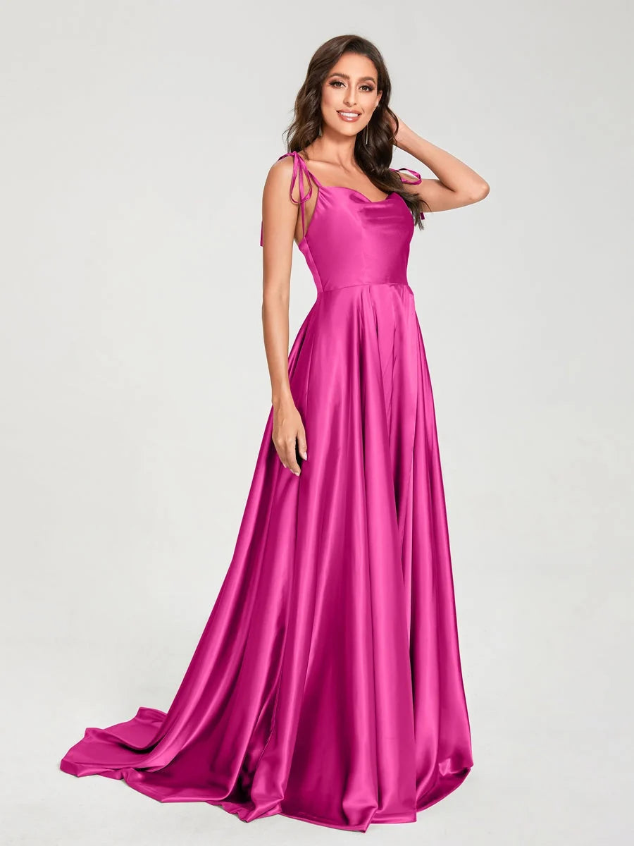 Halter Neck A-Line Satin Floor-Length Formal Dress