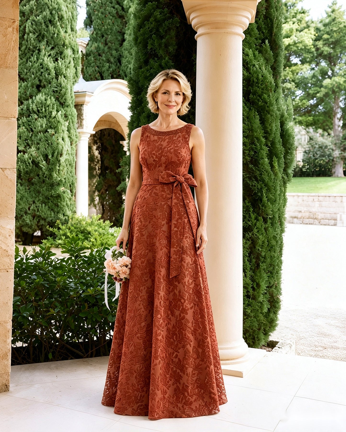 Sleeveless Lace A-Line Mother of the Bride Dress with Sash Bow