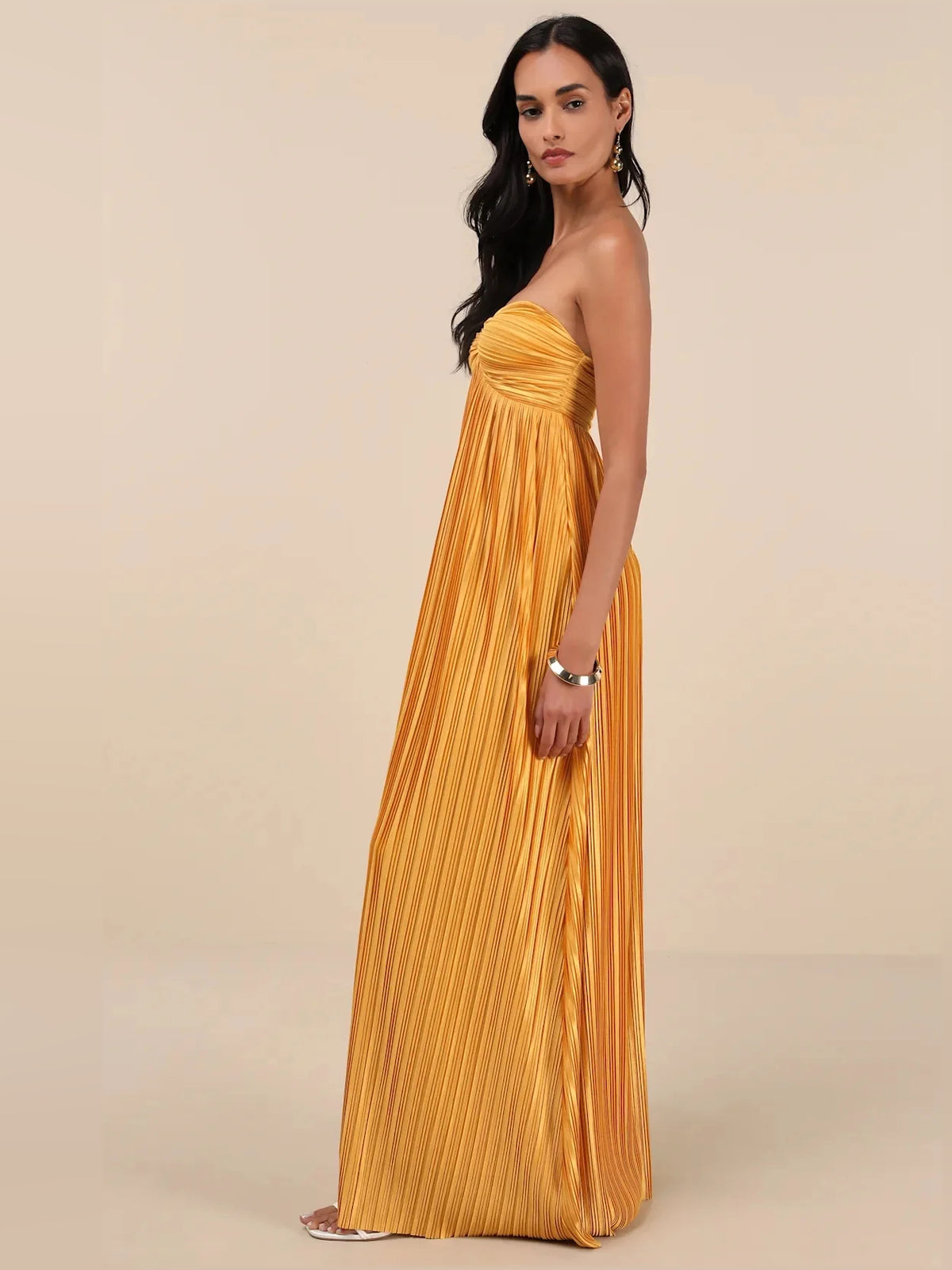 Ruched Pleated Sweetheart Column Maxi Satin Bridesmaid Dress for Wedding Ceremony