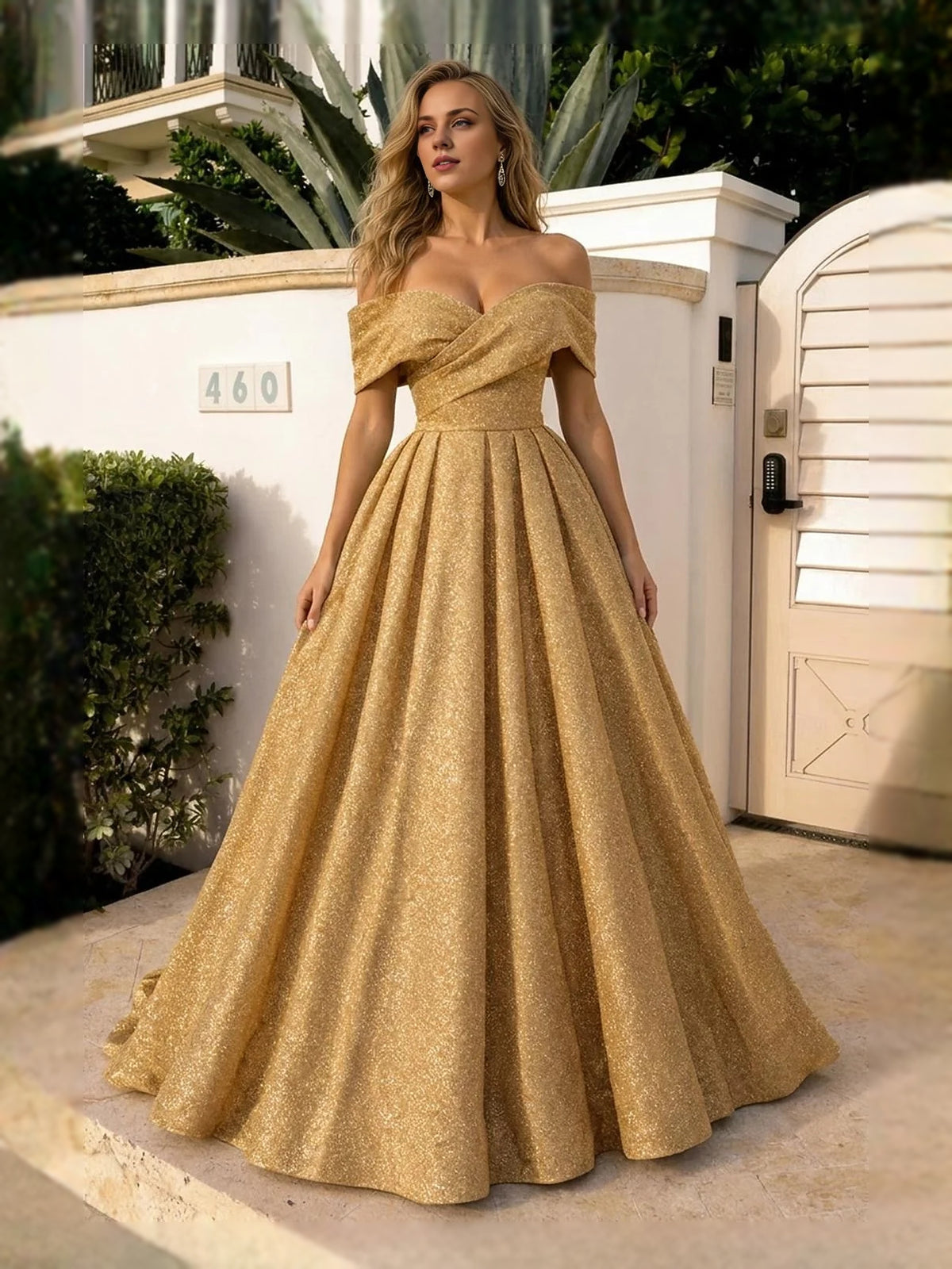 Glitter Sweetheart A-Line Floor-Length Prom Dress for Red Carpet Event