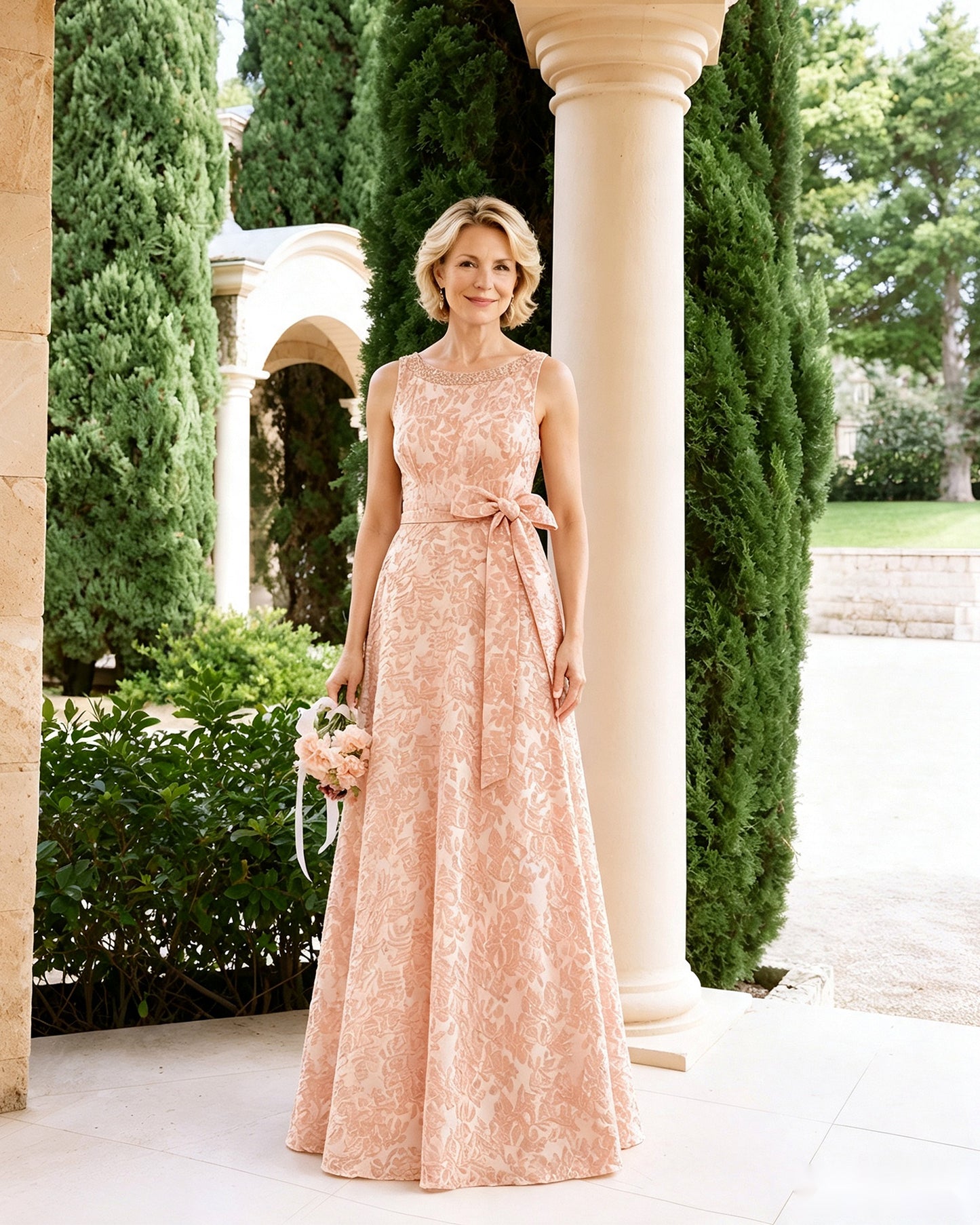 Sleeveless Lace A-Line Mother of the Bride Dress with Sash Bow