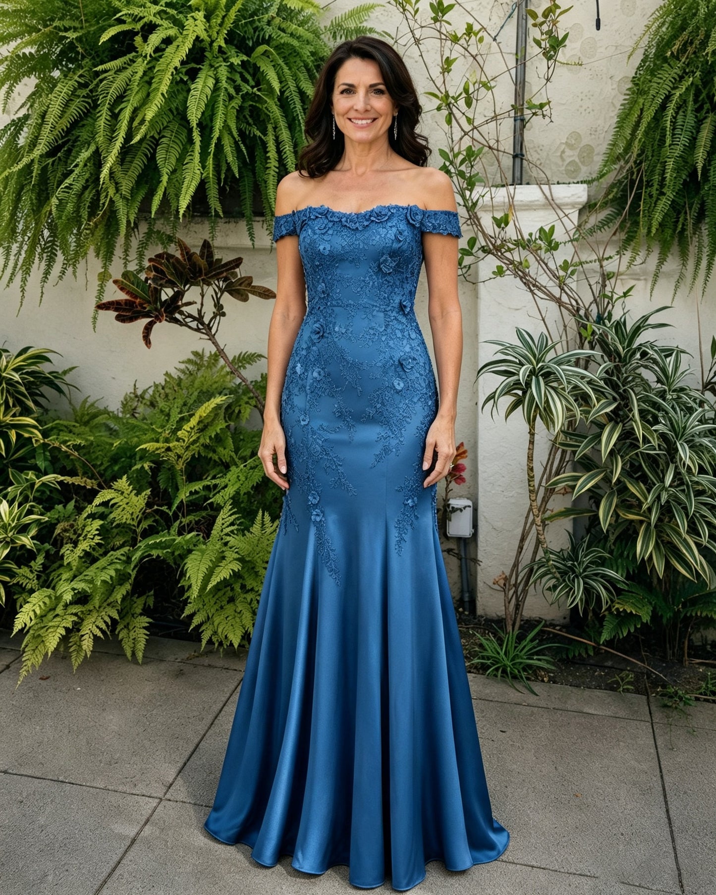 Scalloped Off-Shoulder Lace Mermaid Mother of the Bride Dress
