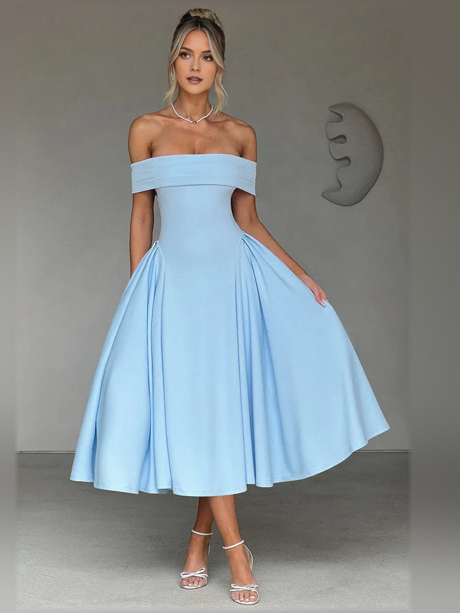 Off-The-Shoulder A-Line Midi Formal Dress