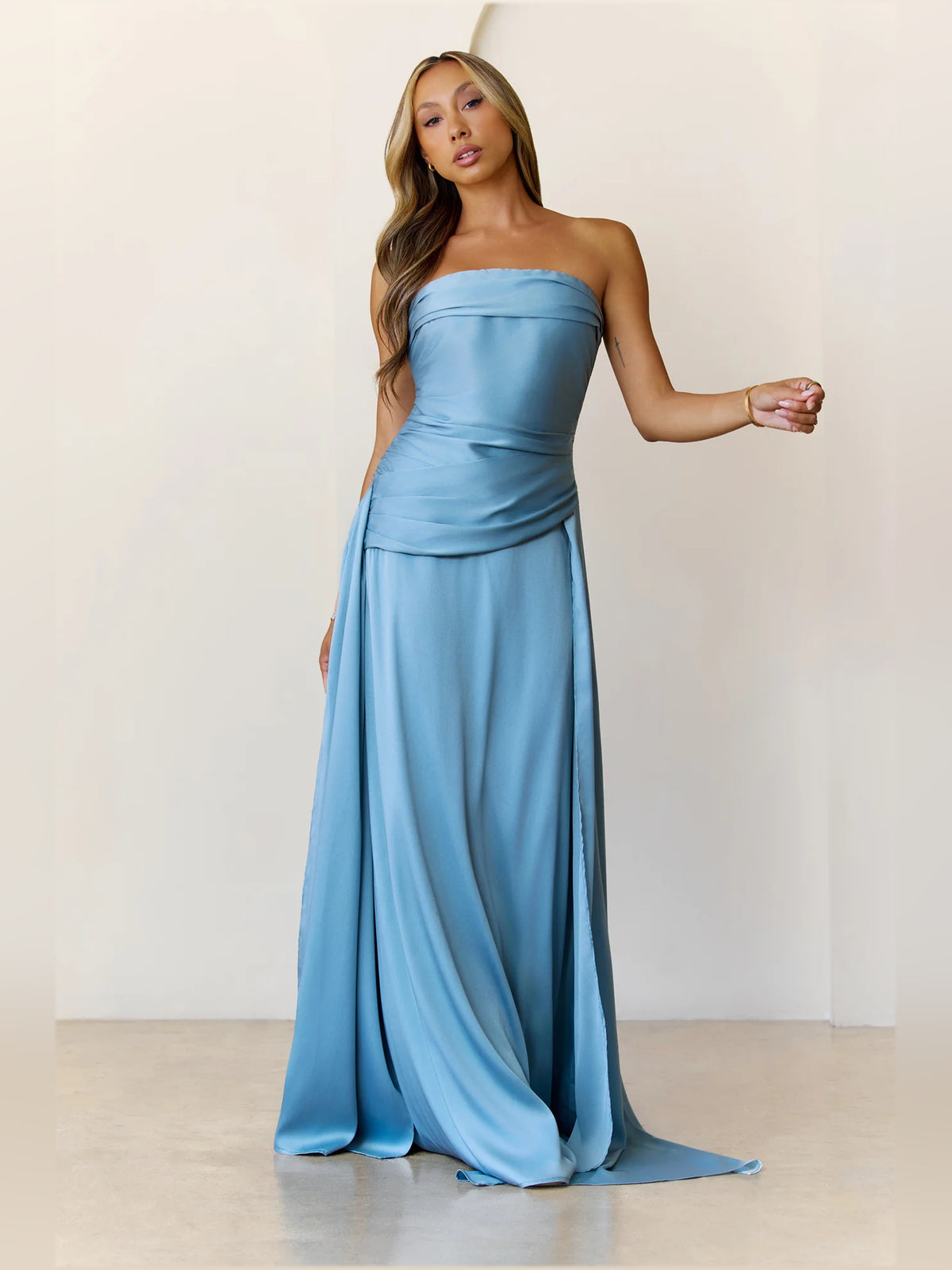 Strapless A-Line Satin Maxi Formal Dress