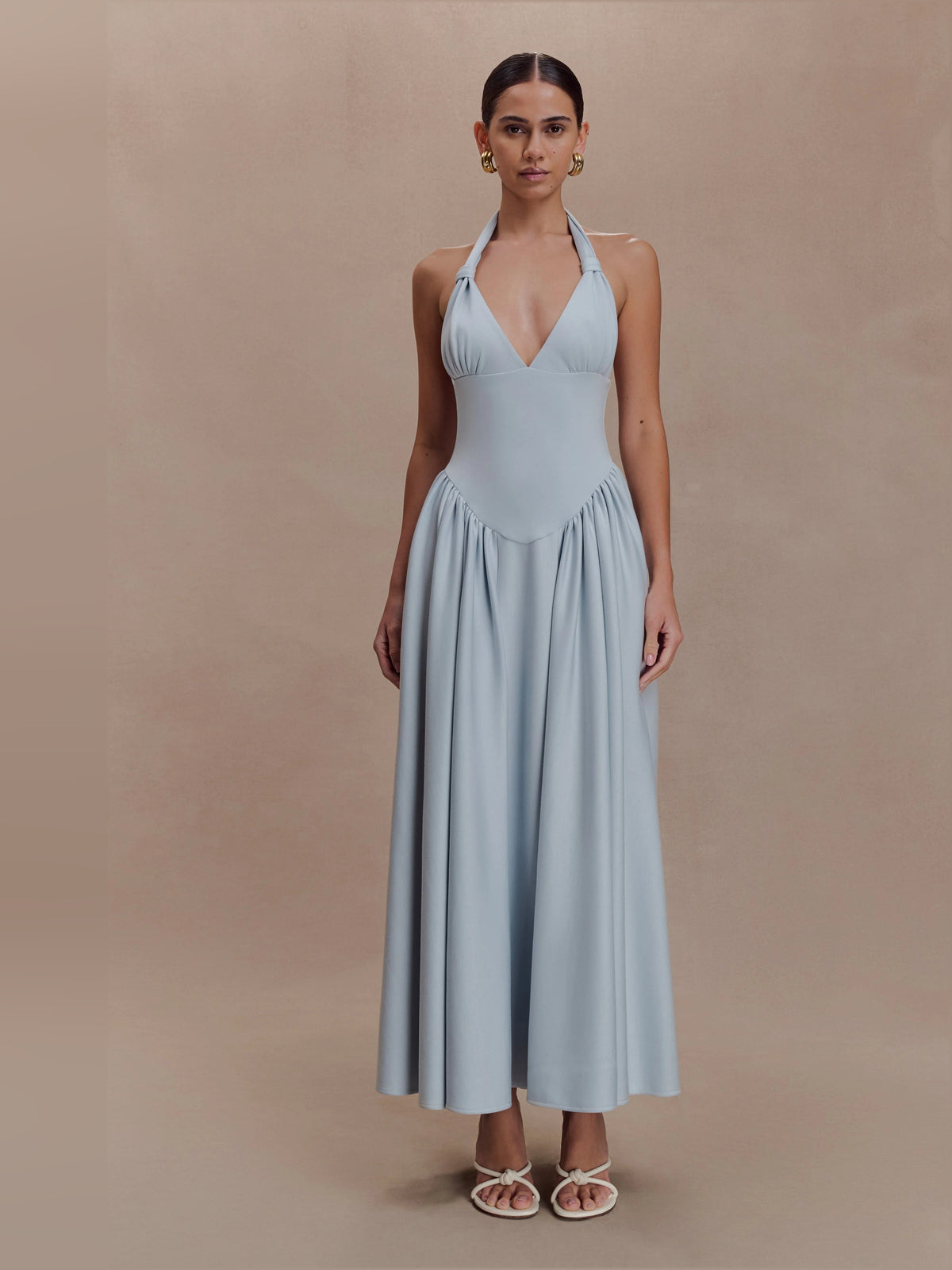 Angelina Scuba Halter Midi Formal Dress