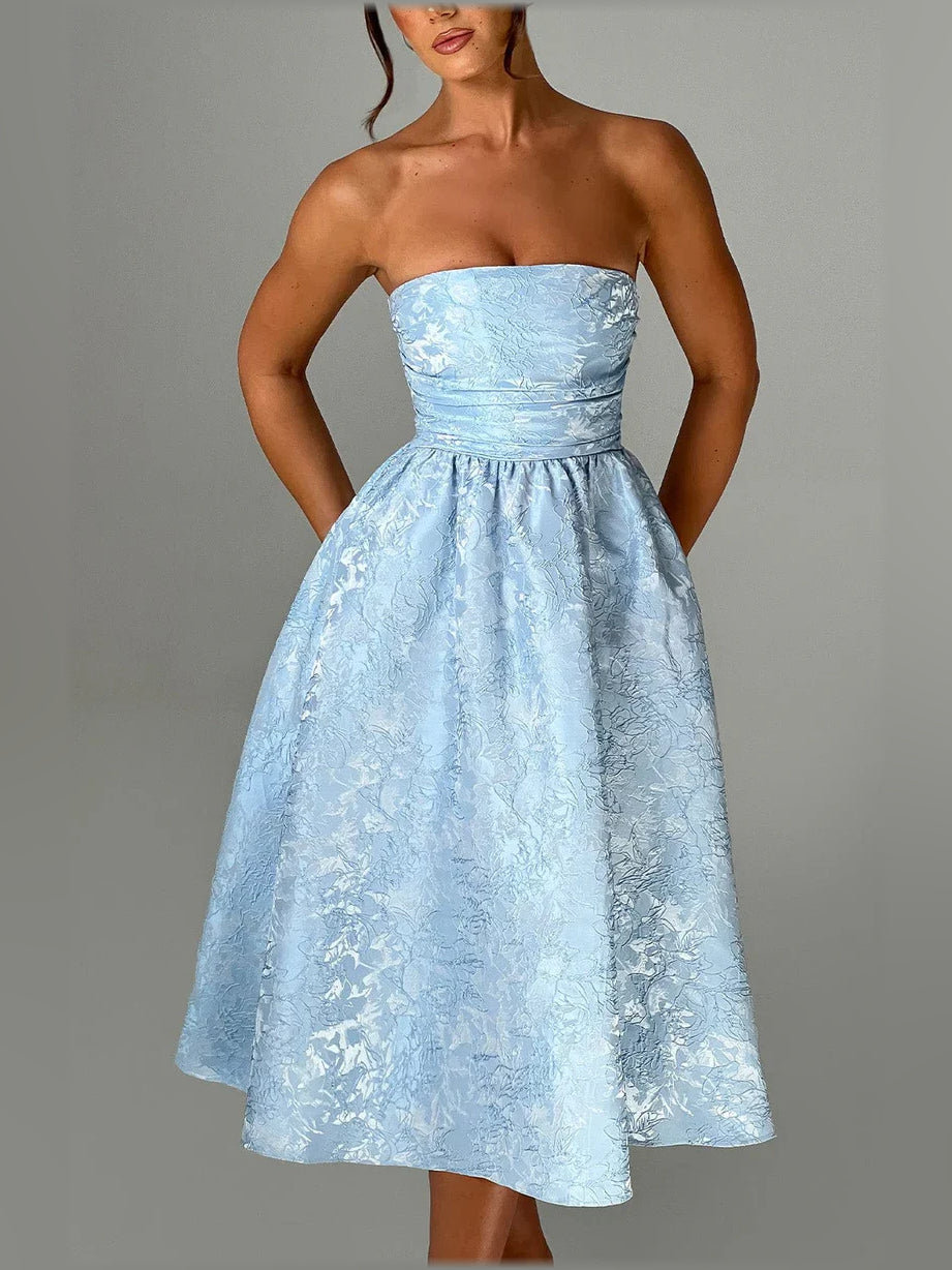 Strapless Corset Ruching Midi Formal Dress