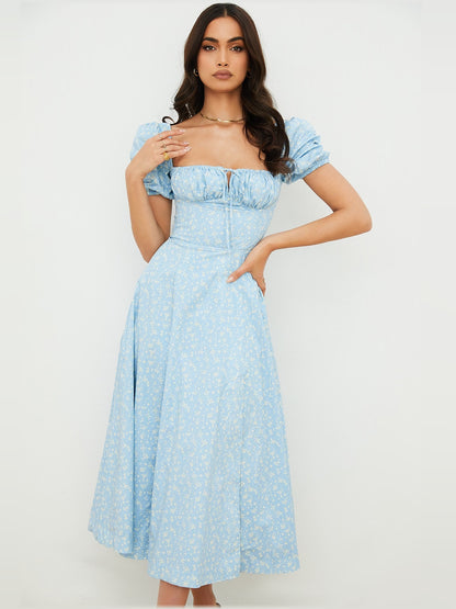 Puff Sleeve Midi Formal Dress