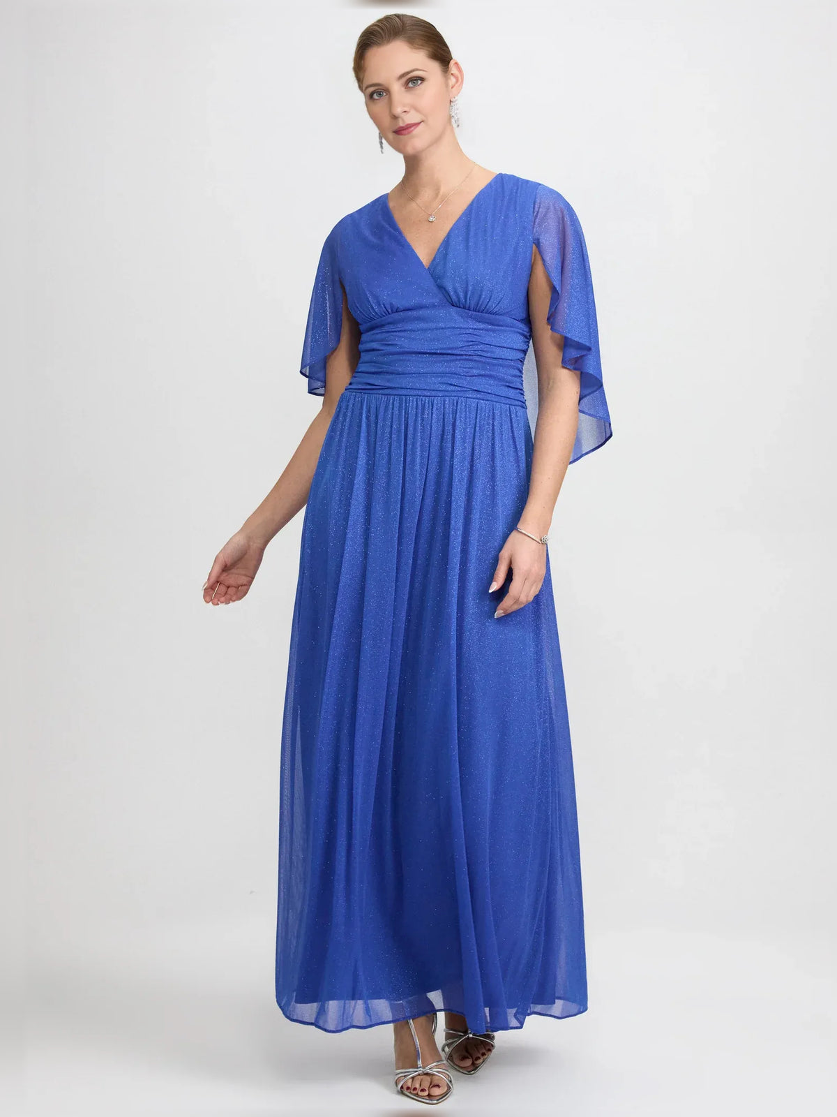 Ruched V Neck A-Line Floor-Length Chiffon Mother of the Bride Dress for Wedding Weekend