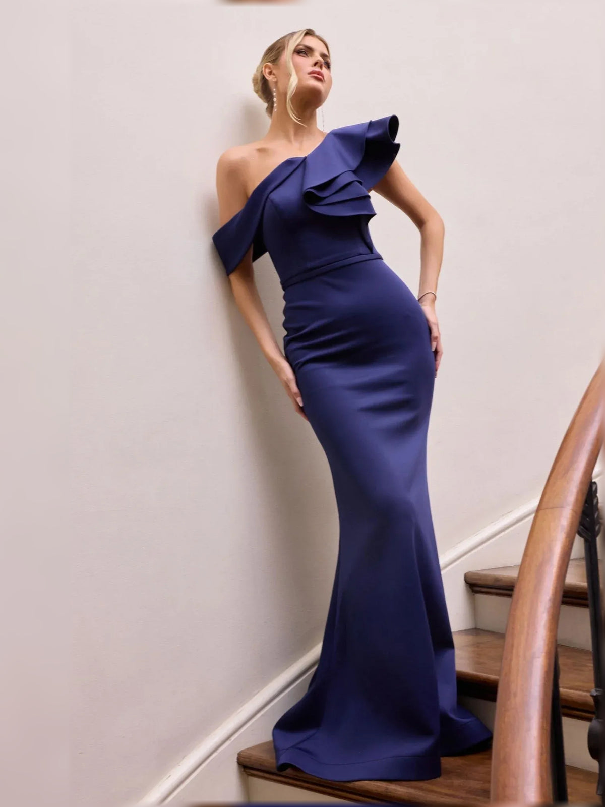 One-Shoulder Ruffles Mermaid Floor-Length Formal Dress