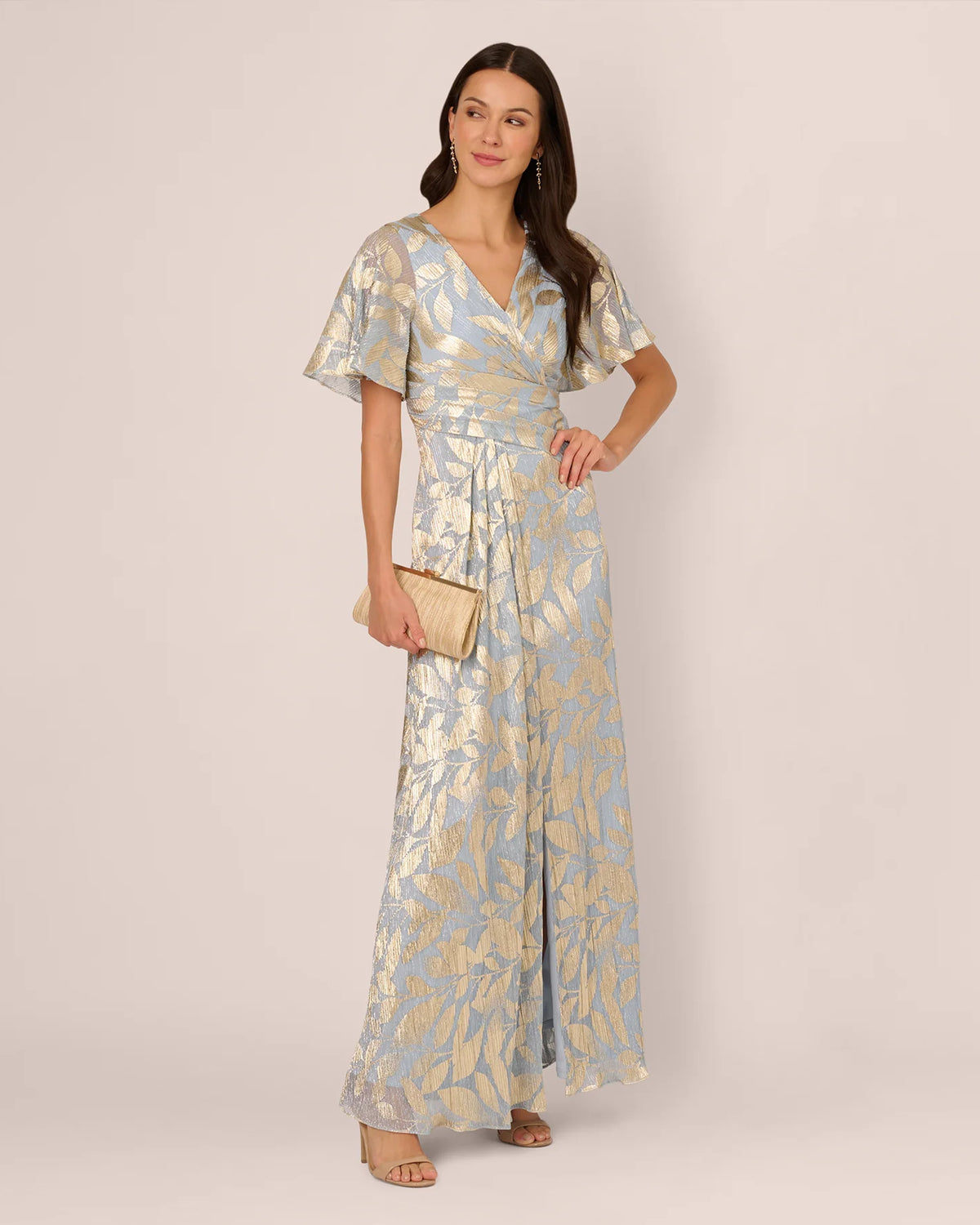 Draped Short-Sleeve A-Line Maxi Mother of the Bride Dress for Seaside Wedding