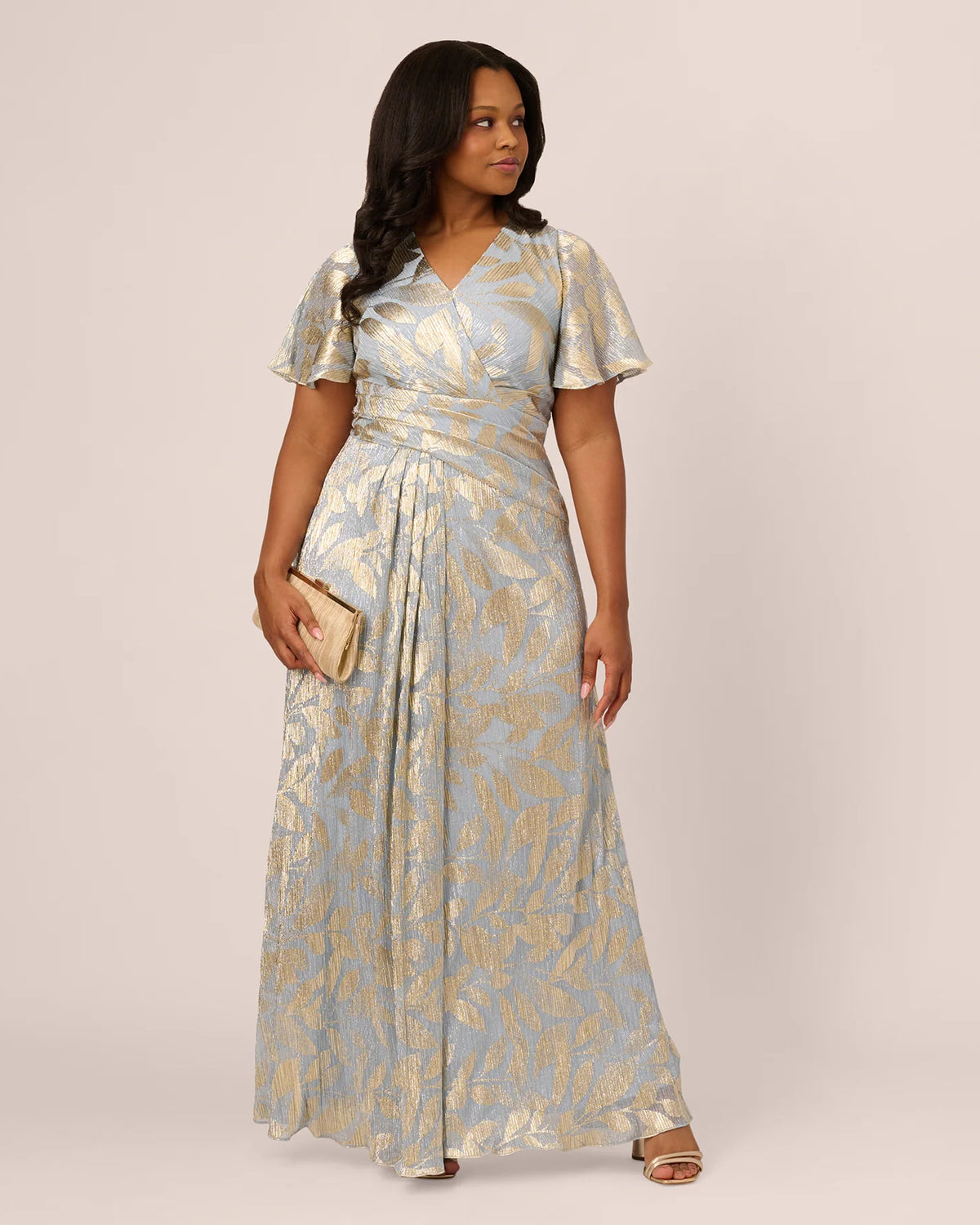 Draped Short-Sleeve A-Line Maxi Mother of the Bride Dress for Gala Dinner