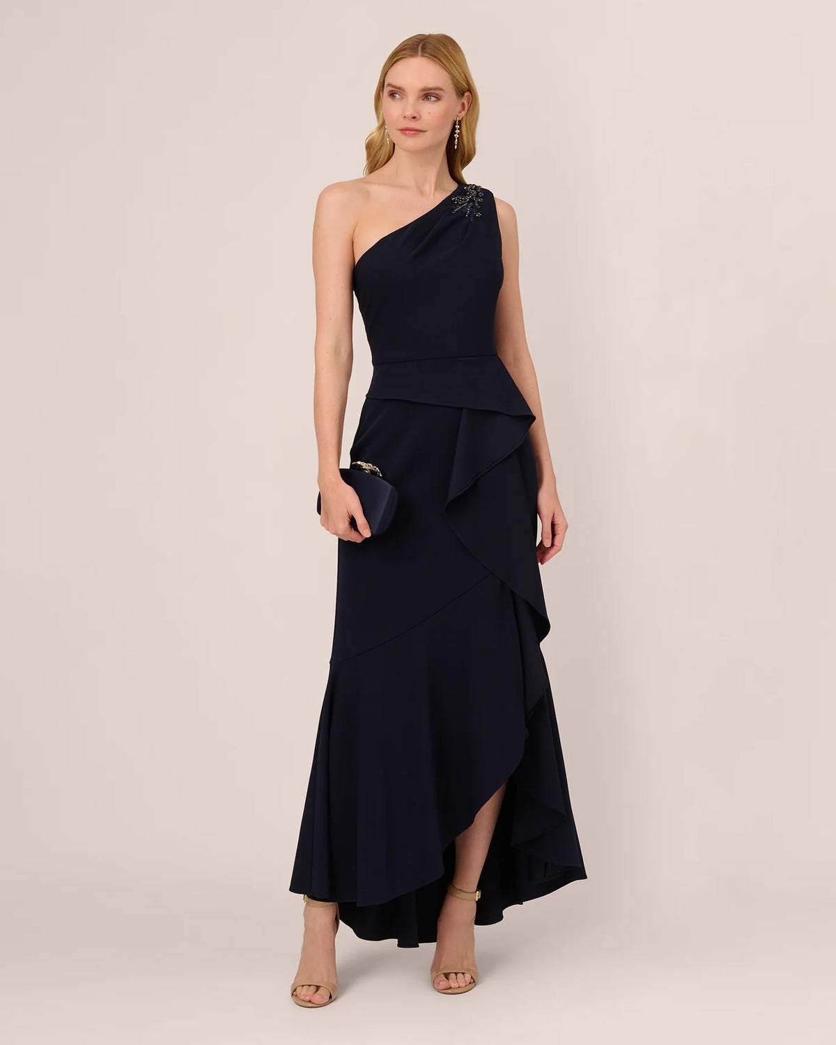 Ruffle One-Shoulder A-Line Maxi Mother of the Bride Dress for Bridal Luncheon