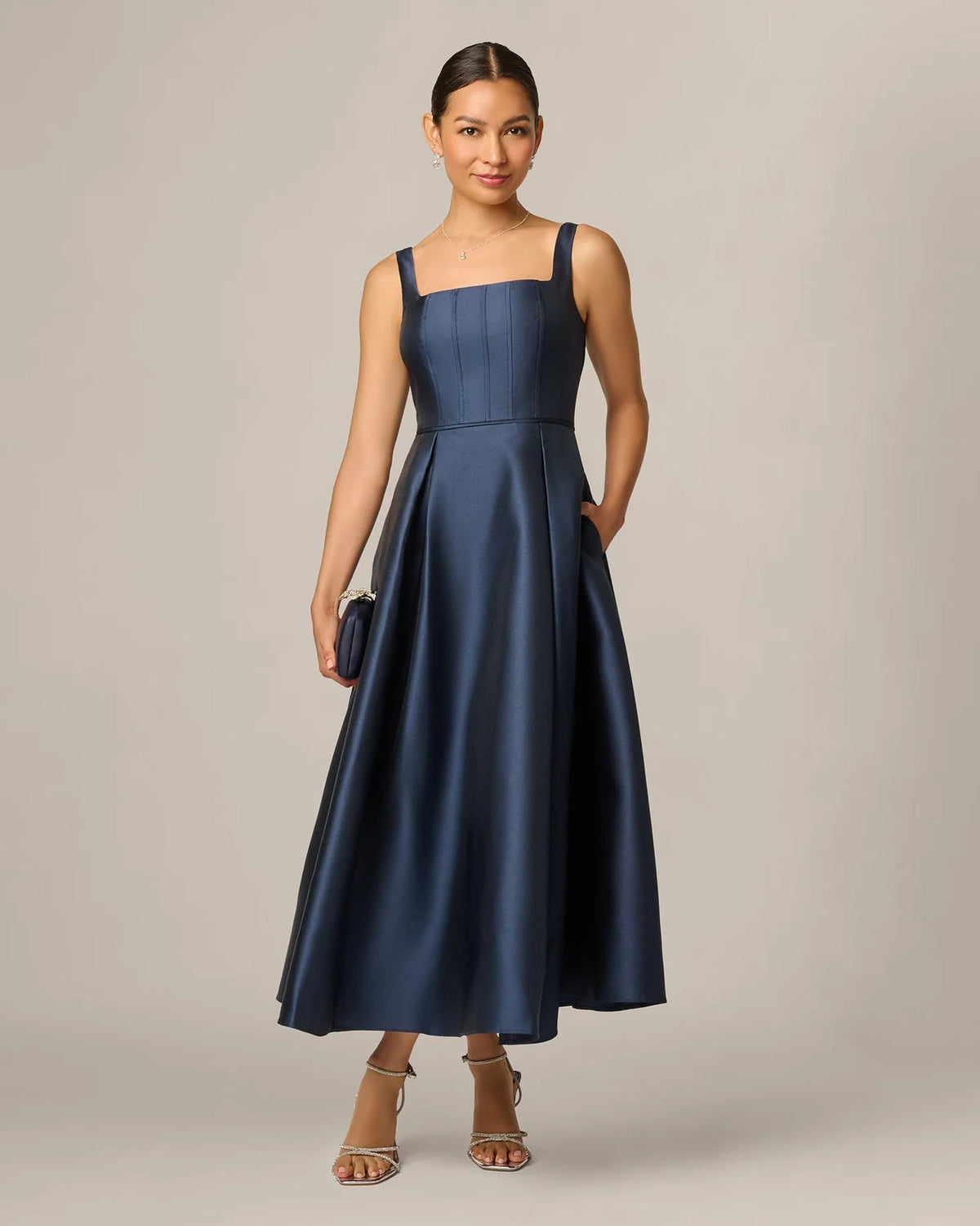 square neck a-line midi mother of the bride dress - image 7