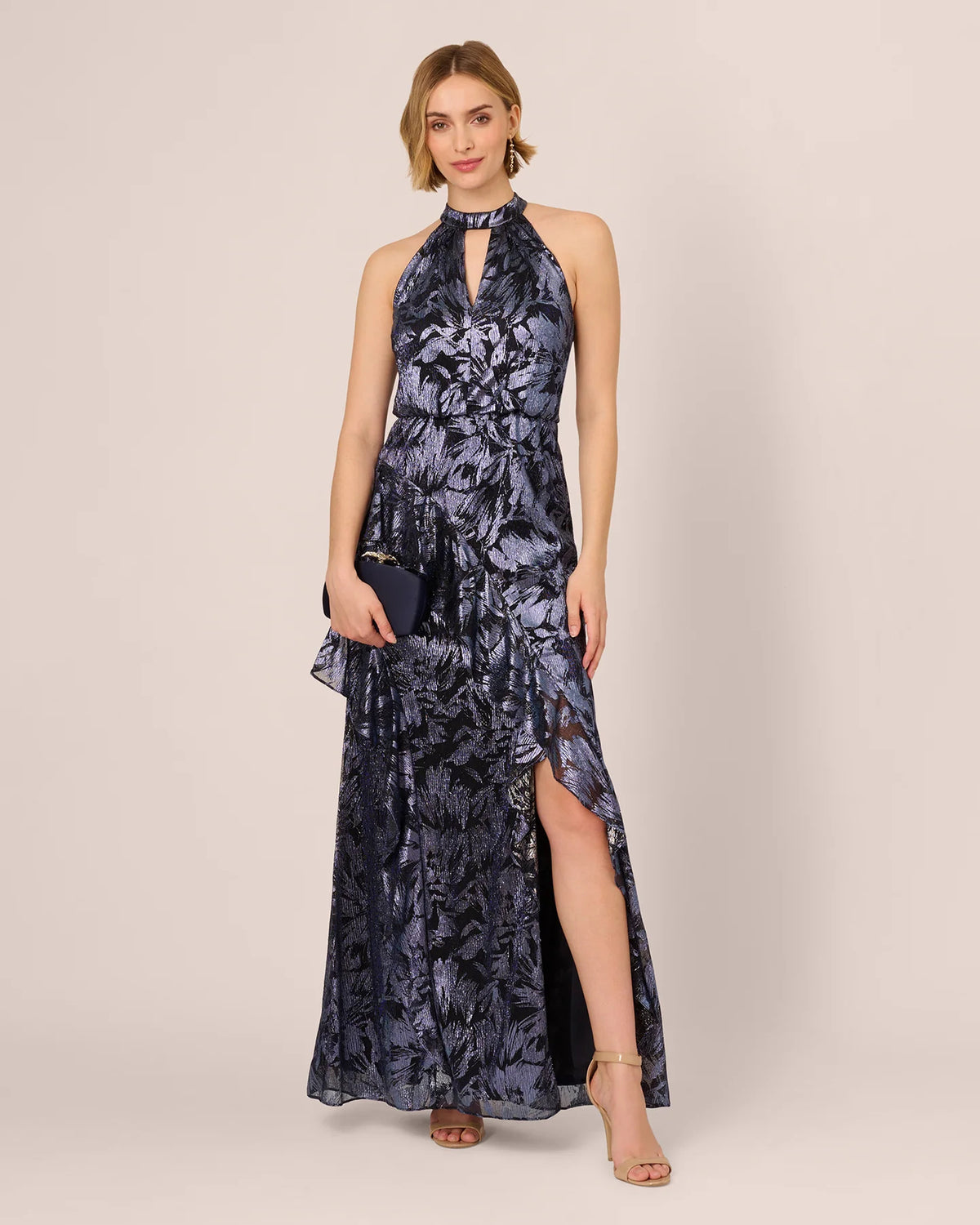 Ruffle Halter Neck A-Line Maxi Mother of the Bride Dress for Evening Wedding