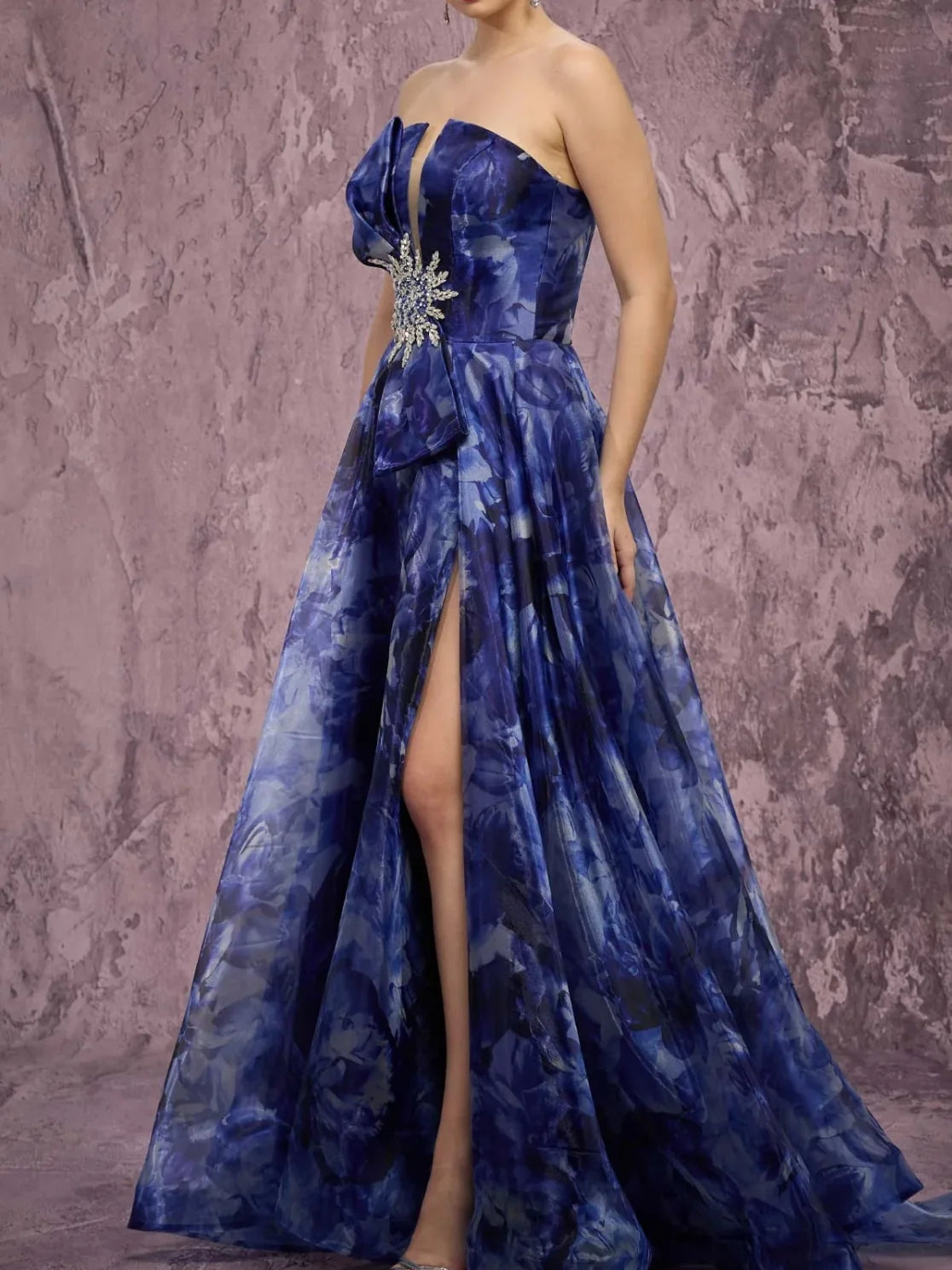 Strapless Slit Floor-Length Formal Dress