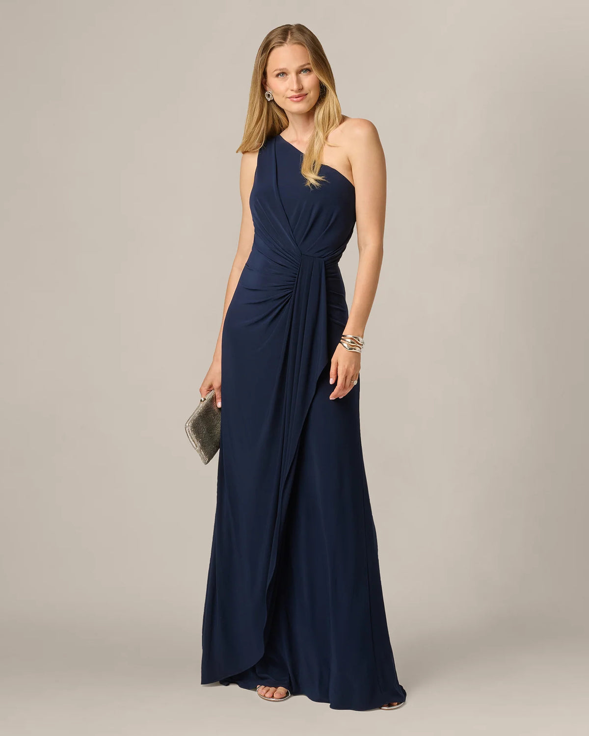 Ruched Draped One Shoulder Mermaid Floor-Length Mother of the Bride Dress for Wedding Reception