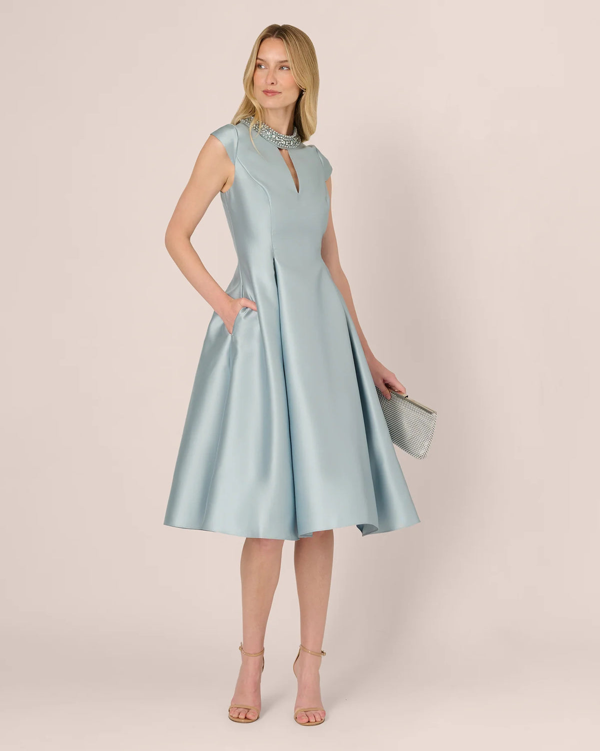 Cap-Sleeve A-Line Midi Mother of the Bride Dress for Ballroom Reception