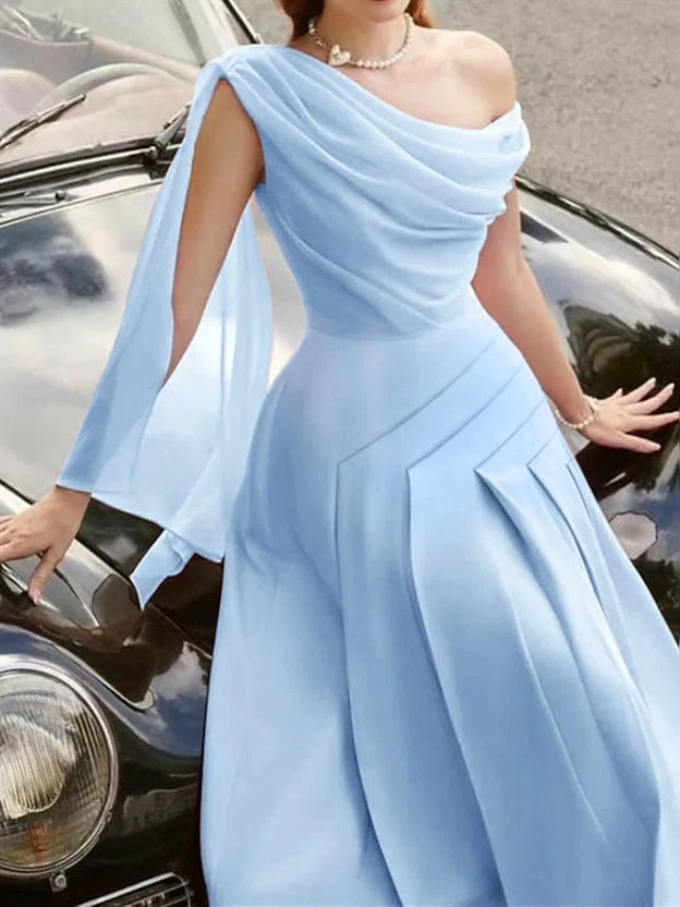 Pleated Draped One Shoulder A-Line Knee-Length Chiffon Bridesmaid Dress for Wedding Ceremony