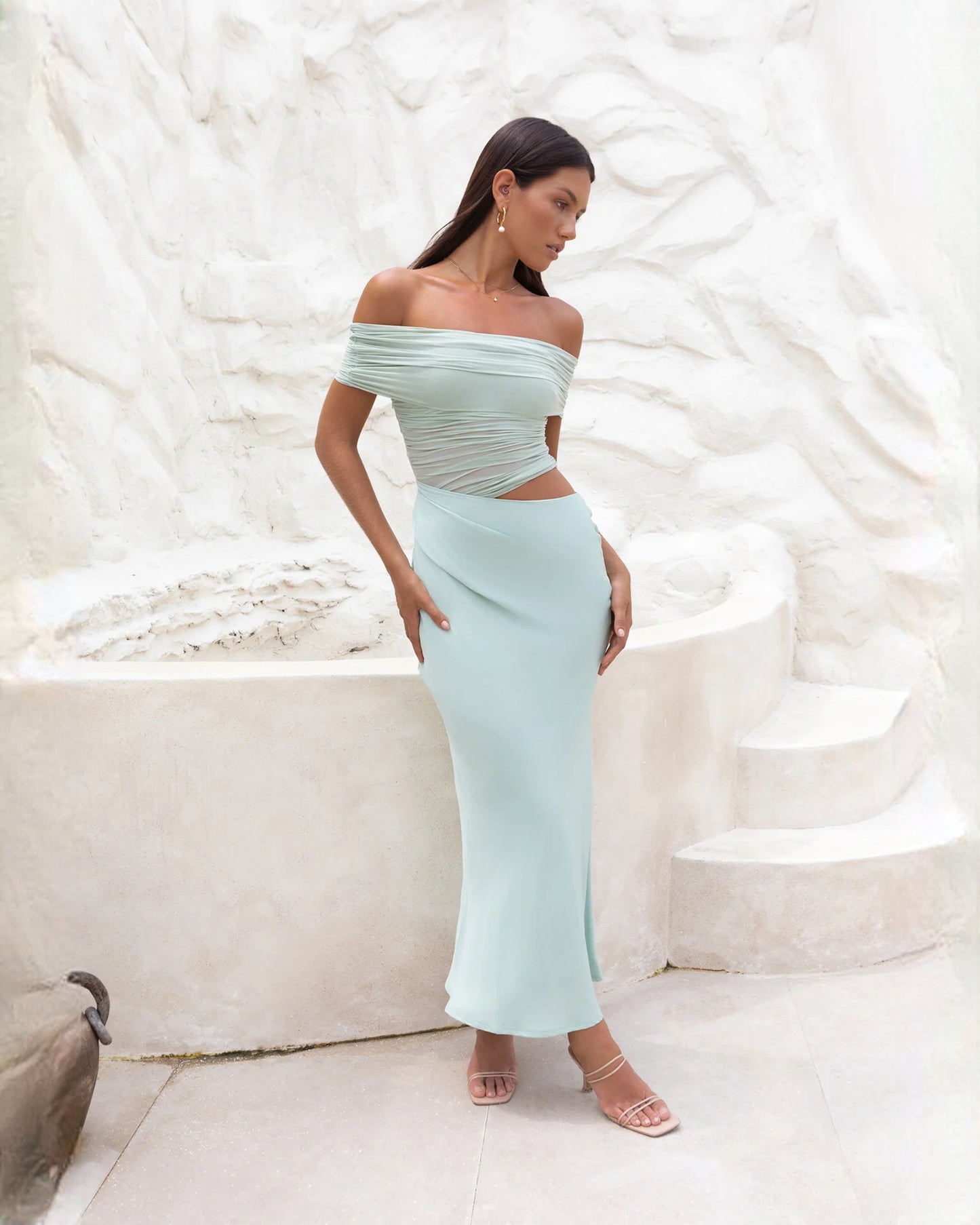 Sleek Destination Formal Evening Sleeveless Structured Satin A-Line Maxi Bridesmaid Dress