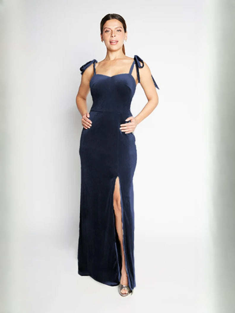 Bow Sweetheart Mermaid Maxi Velvet Bridesmaid Dress for Wedding Ceremony