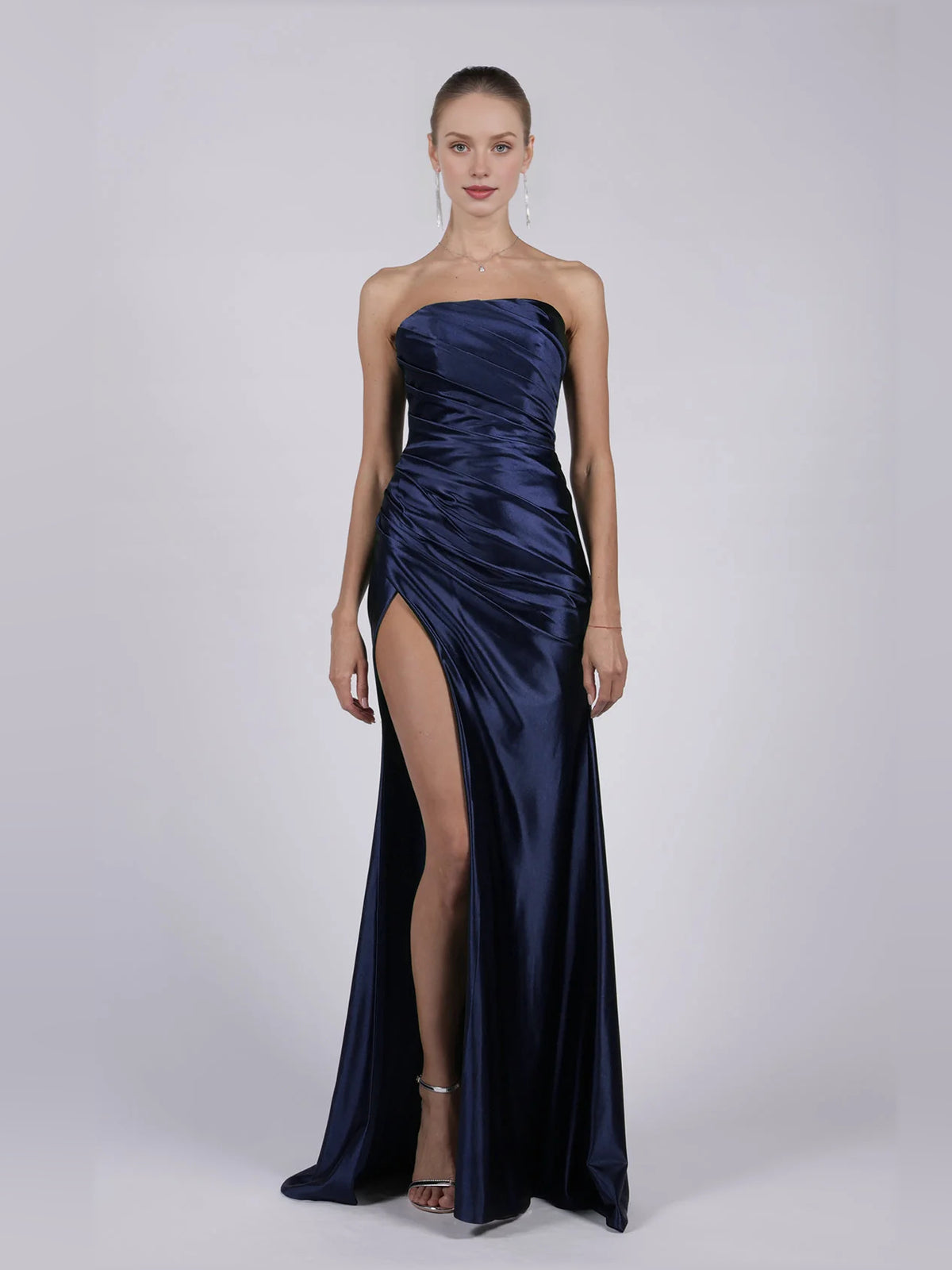 Strapless Ruching Slit Floor-Length Mermaid Formal Dress