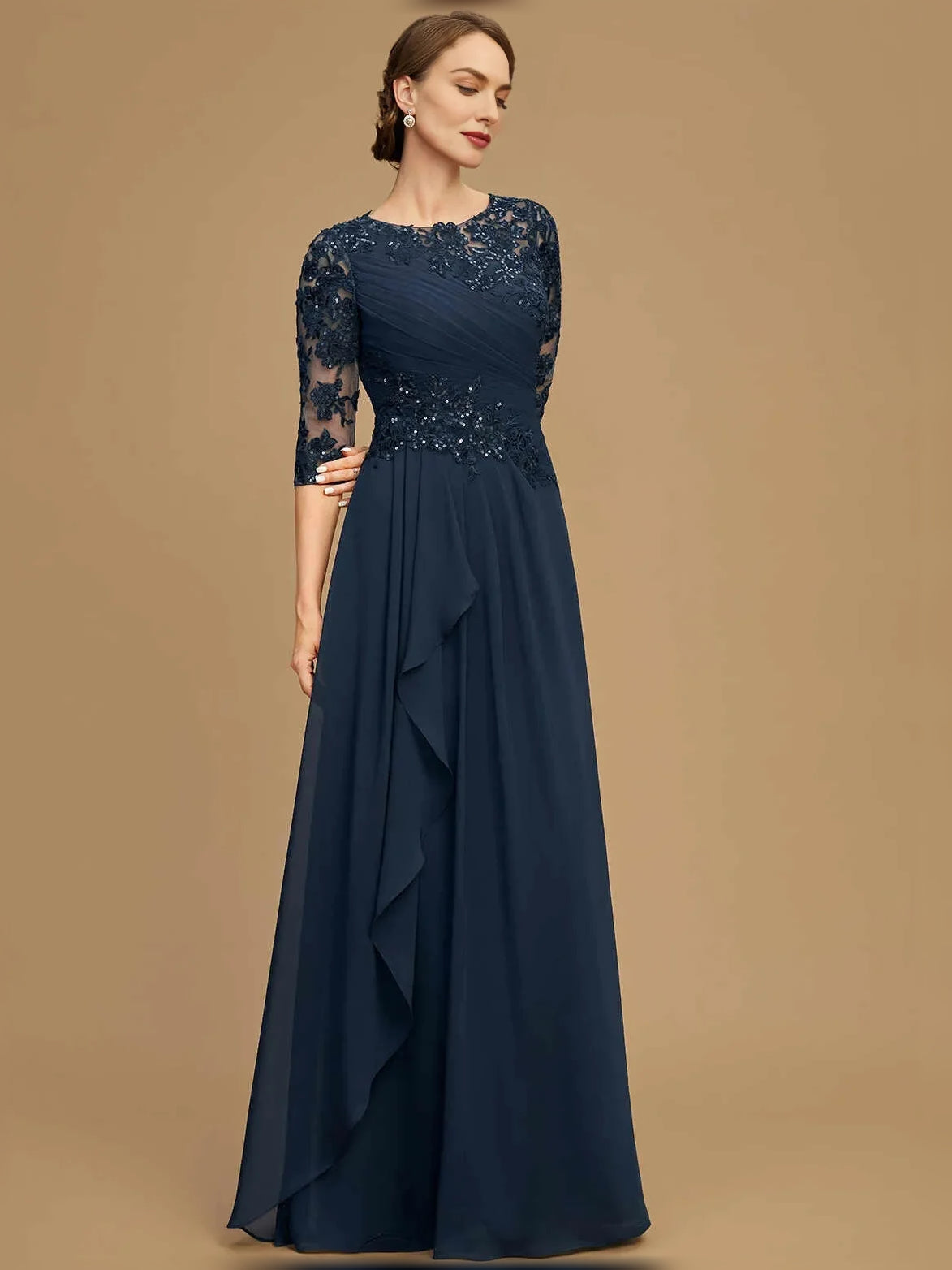 Ruched Ruffled A-Line Floor-Length Chiffon Mother of the Bride Dress for Estate Wedding