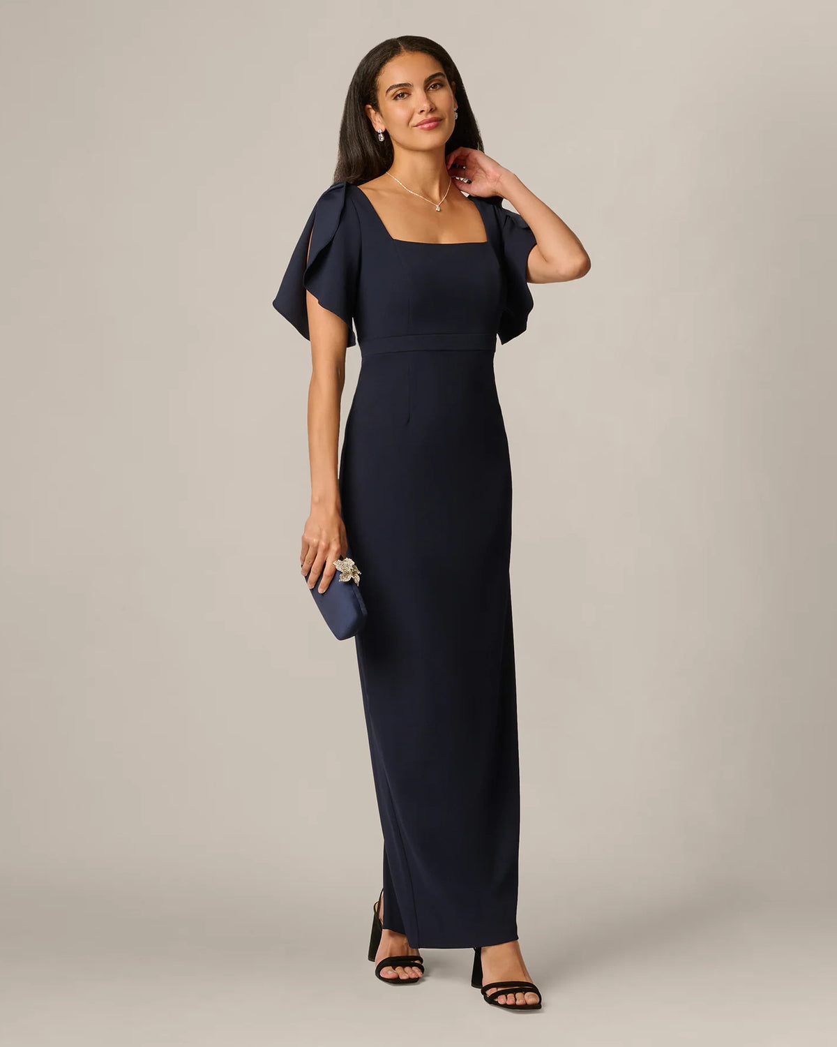 Square Neck Sheath Maxi Mother of the Bride Dress for Campus Gala