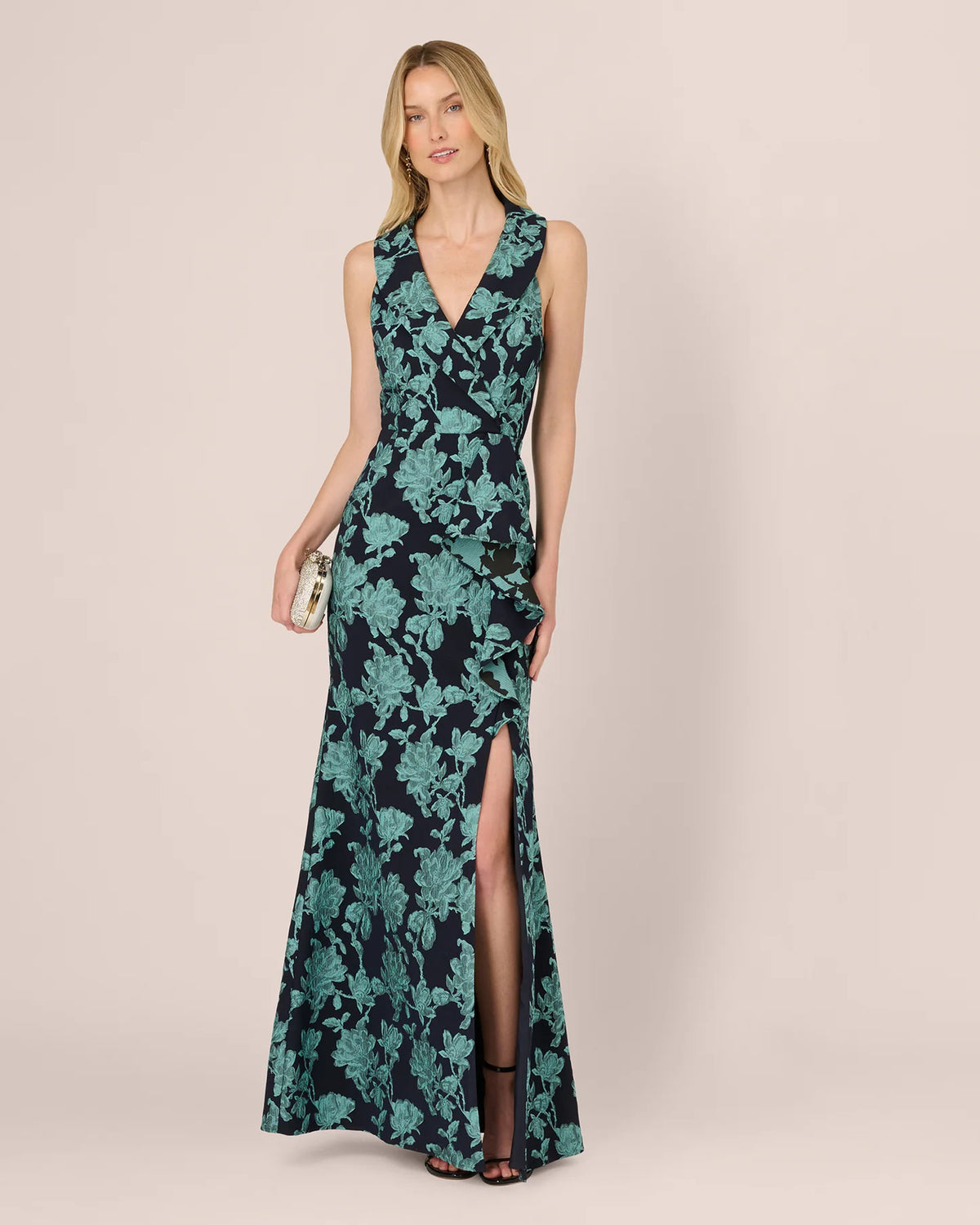 Floral Print A-Line Maxi Mother of the Bride Dress for Anniversary Celebration