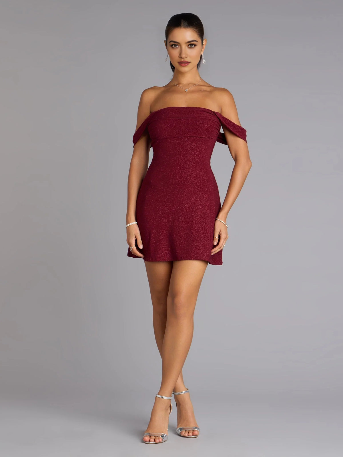 Ruched Glitter Off Shoulder A-Line Mini Homecoming Dress for Formal Luncheon