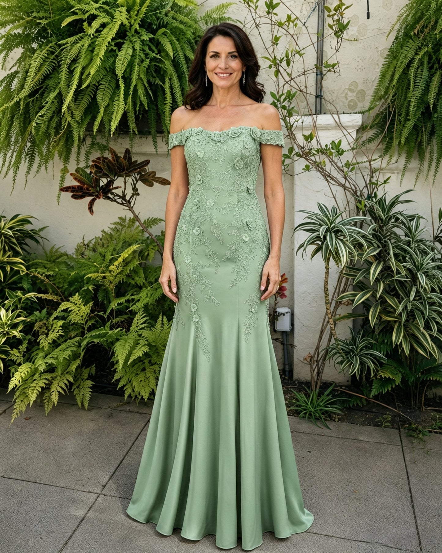 Scalloped Off-Shoulder Lace Mermaid Mother of the Bride Dress