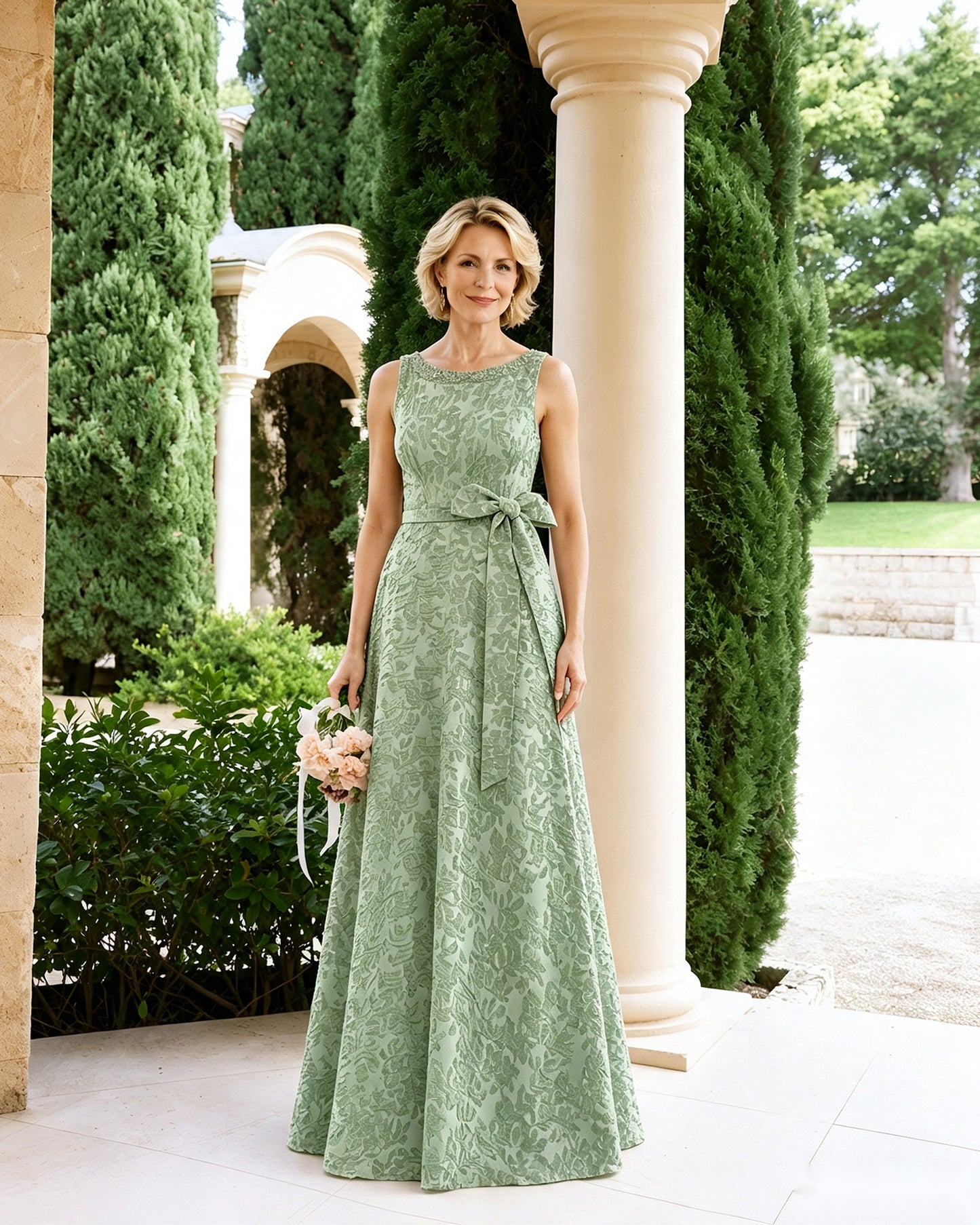 Sleeveless Lace A-Line Mother of the Bride Dress with Sash Bow