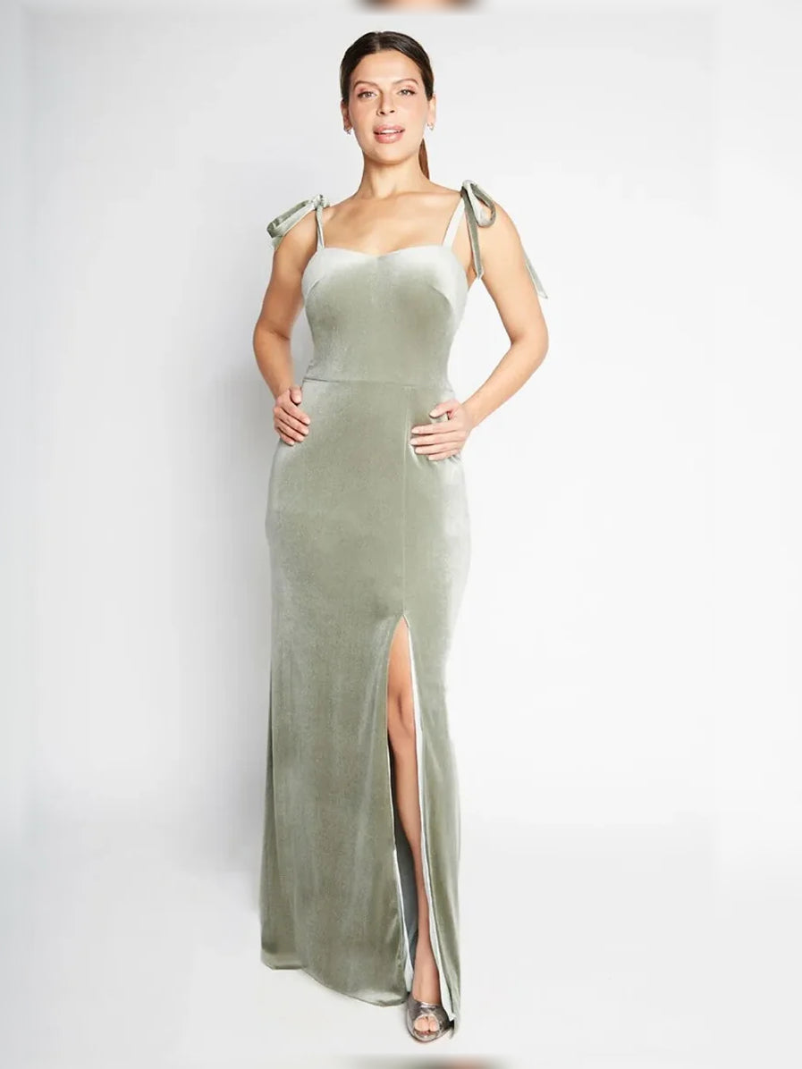 Bow Sweetheart Mermaid Maxi Velvet Bridesmaid Dress for Wedding Ceremony