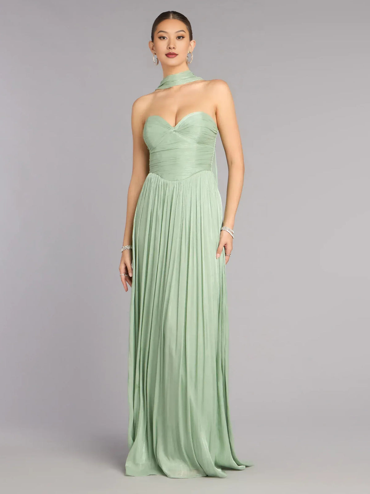Sage Green Ruched Pleated Sweetheart A-Line Floor-Length Prom Dress for Celebration Dinner