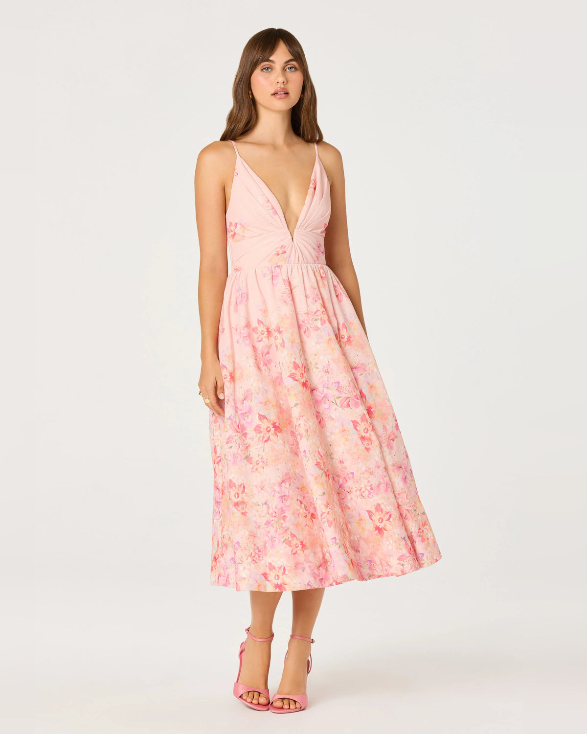 Floral Print Spaghetti Strap A-Line Midi Homecoming Dress for Birthday Party