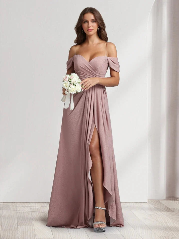 Dusty Pink Ruched Strapless A-Line Floor-Length Prom Dress for Evening Banquet
