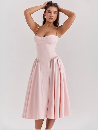 Ballerina Twill Corset Midi Formal Dress