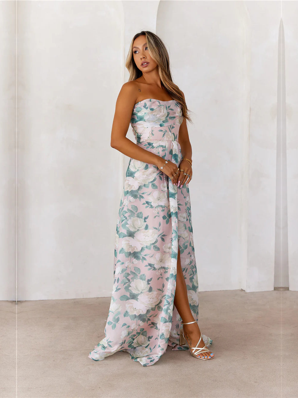 Multi Strapless A-Line Maxi Formal Dress
