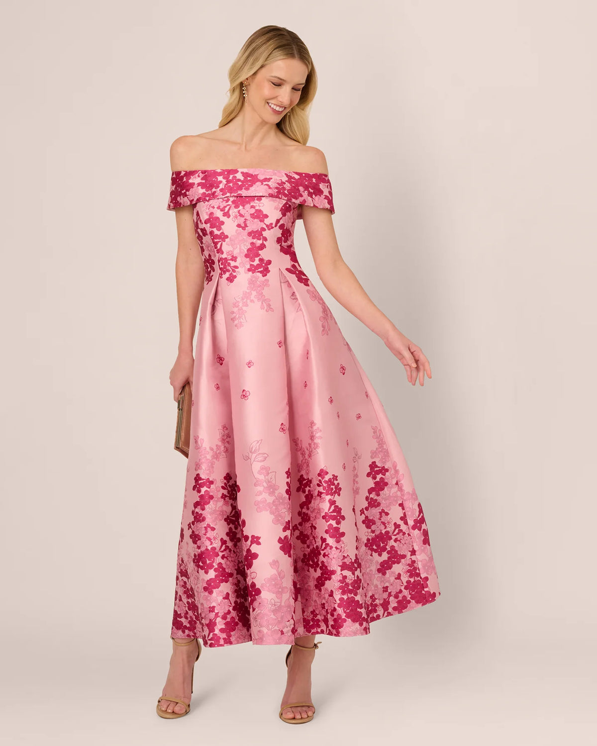 Beaded Off Shoulder Fit-and-Flare Ankle-Length Mother of the Bride Dress for Garden Wedding