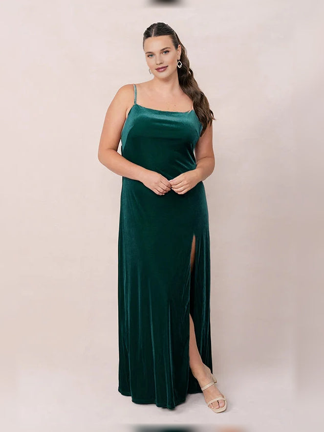 Bow Scoop Neck A-Line Floor-Length Velvet Bridesmaid Dress for Formal Wedding