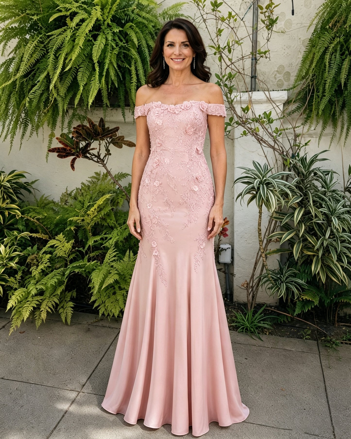 Scalloped Off-Shoulder Lace Mermaid Mother of the Bride Dress