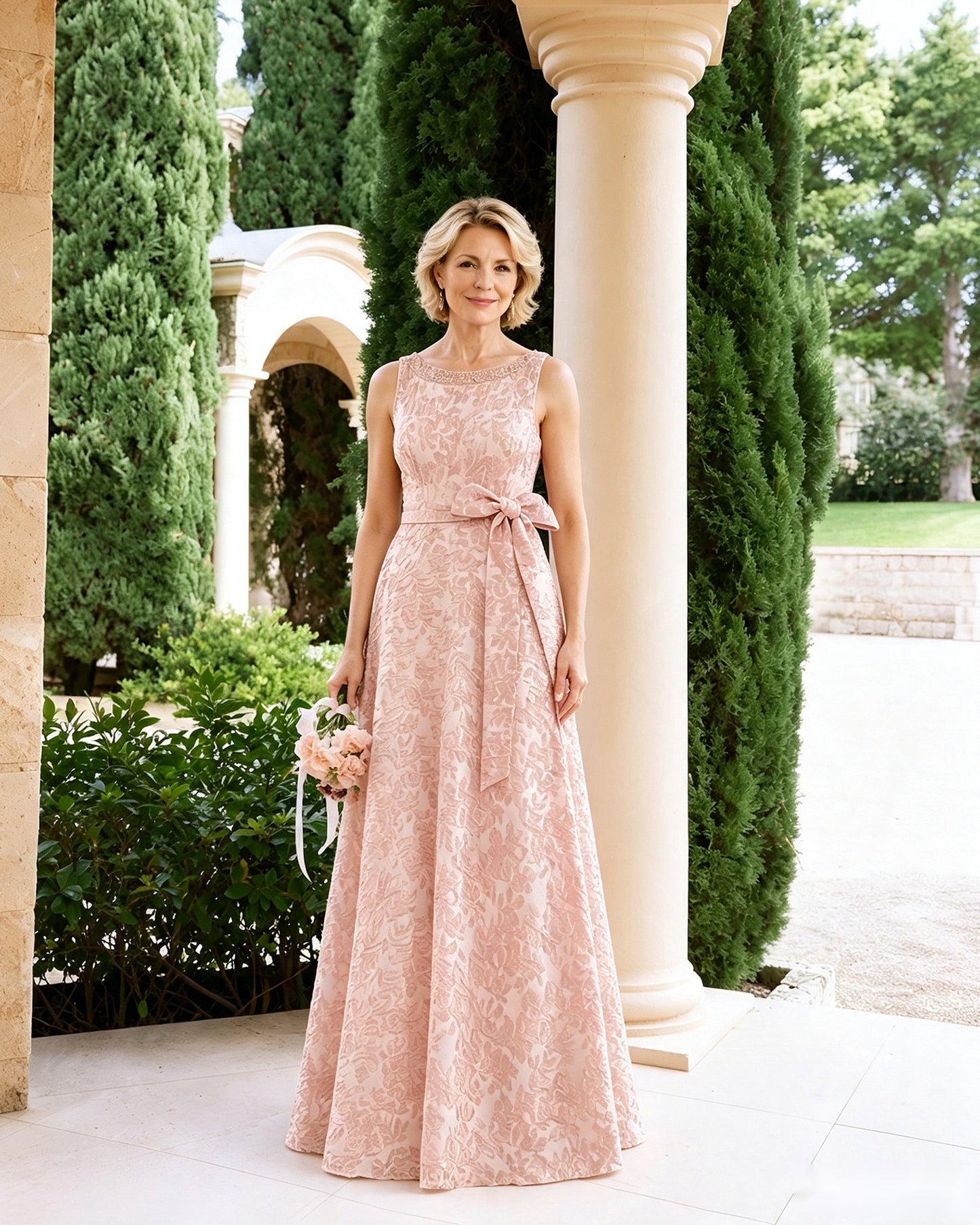 Sleeveless Lace A-Line Mother of the Bride Dress with Sash Bow