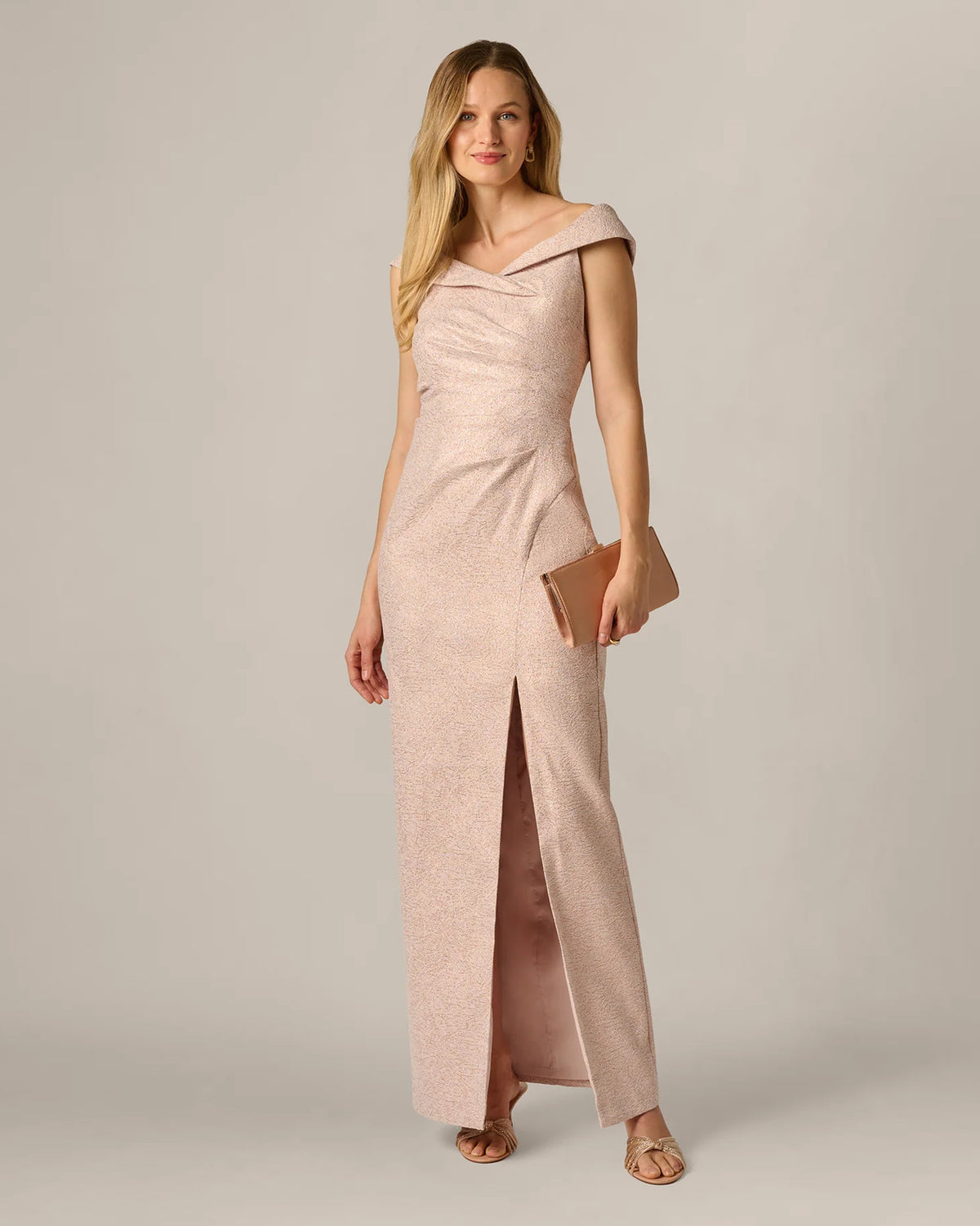 Draped Off-Shoulder A-Line Maxi Mother of the Bride Dress for Hotel Wedding