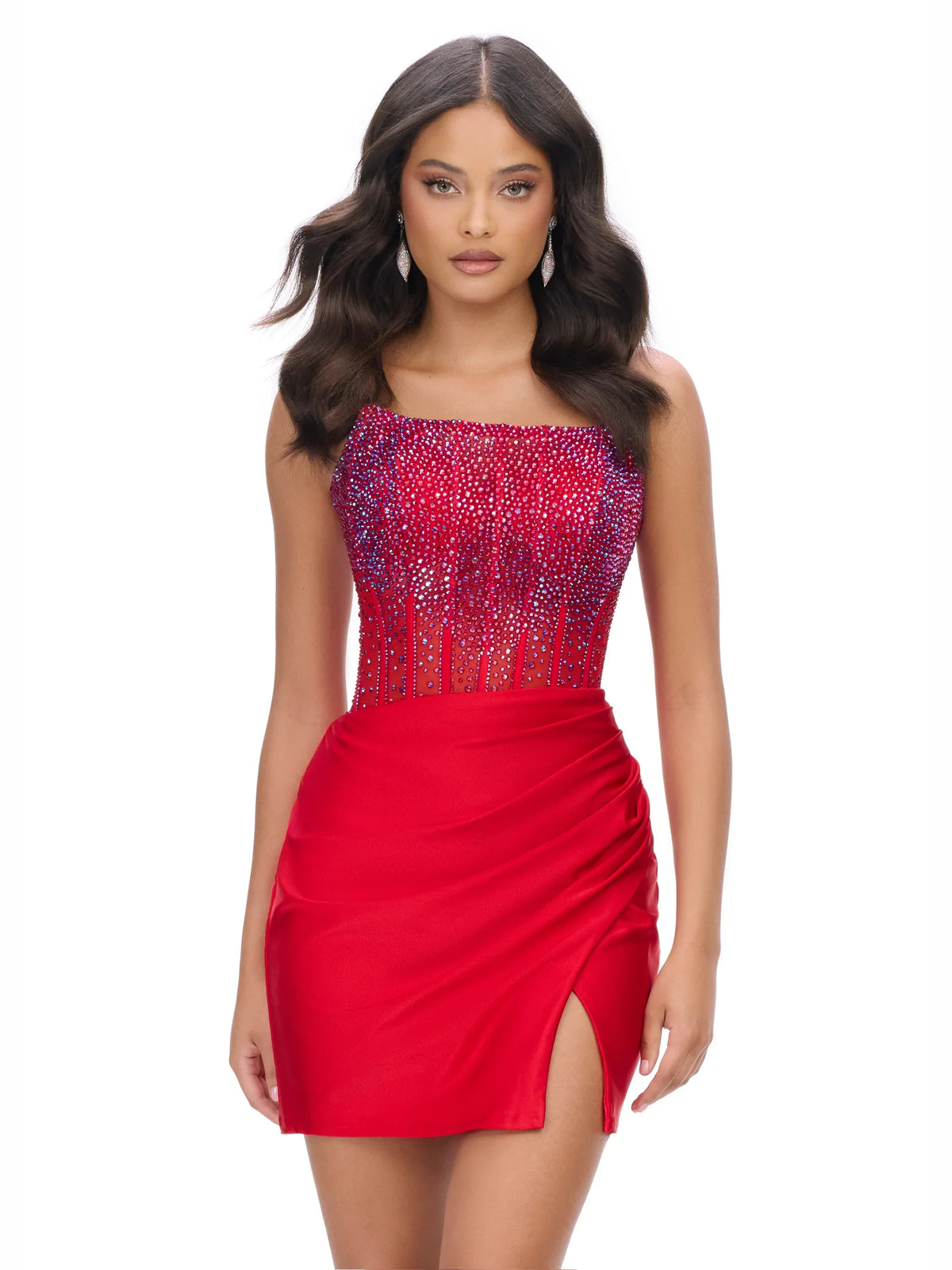 Ruched Corset Slit Strapless Bodycon Mini Homecoming Dress for Hotel Gala